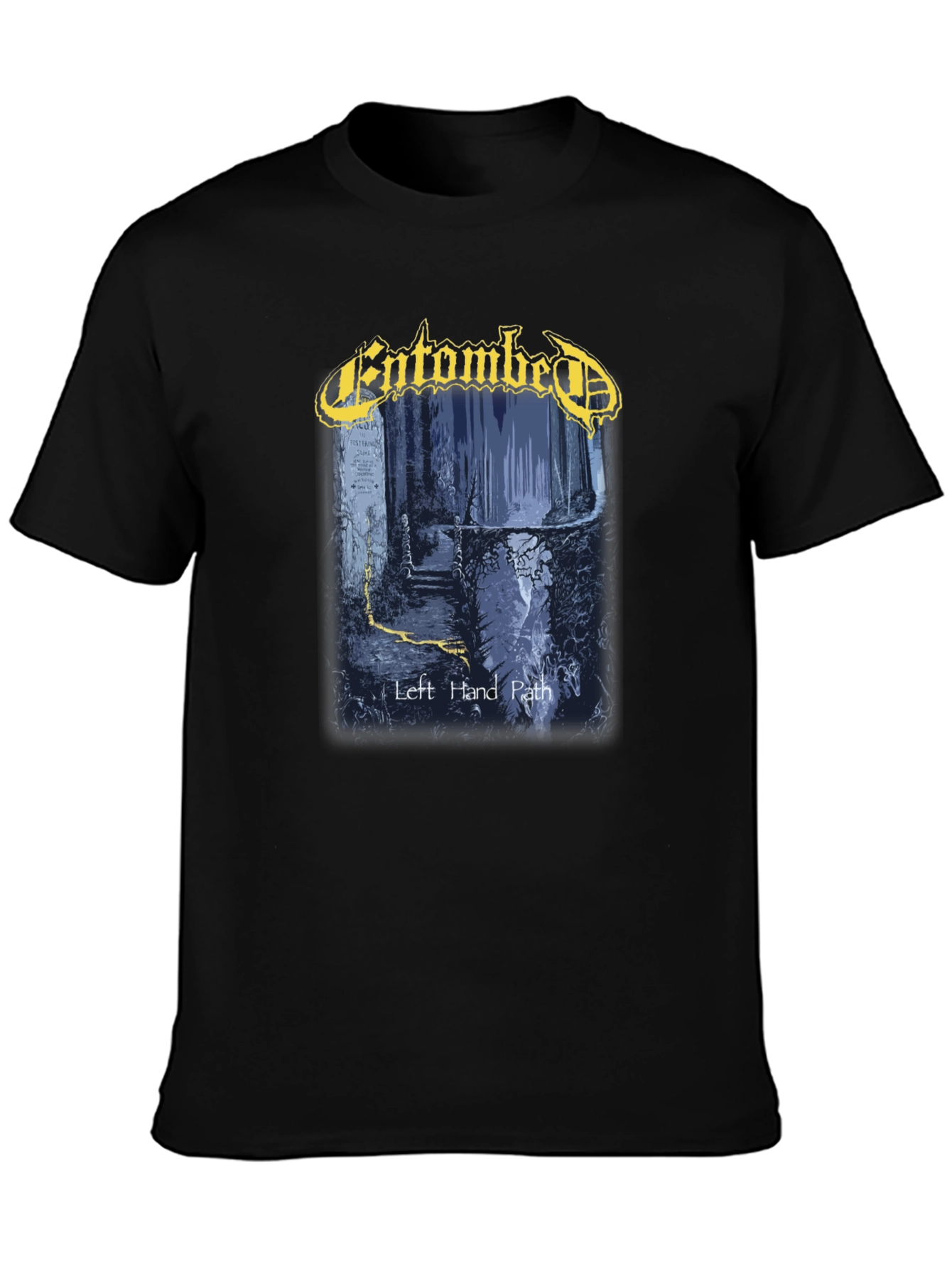 Camiseta Negra con Diseño de Entombad Left Hand Path