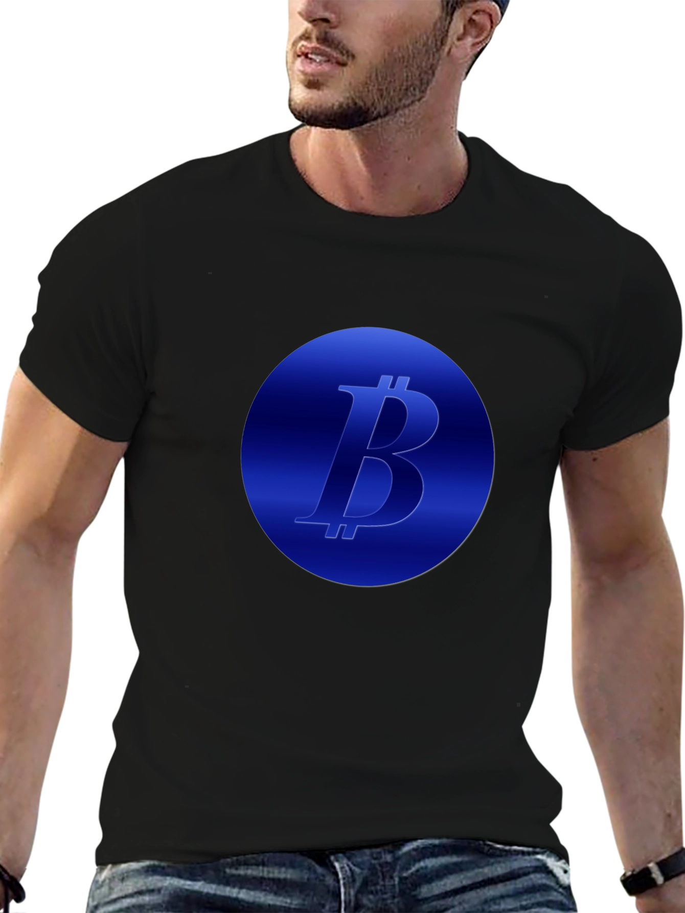 Camiseta Negra Bitcoin Diseño Circular Azul