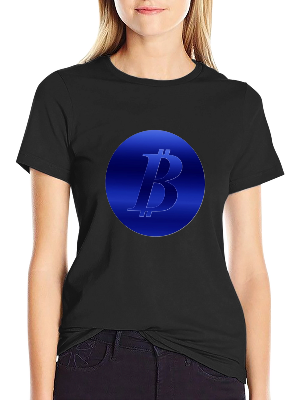Camiseta Negra Bitcoin Diseño Circular Azul