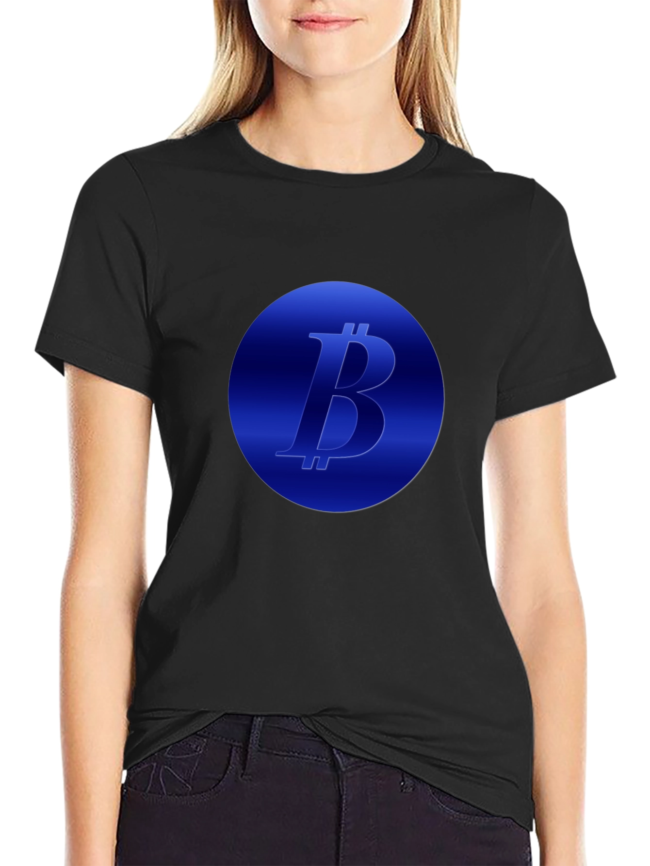 Camiseta Negra Bitcoin Diseño Circular Azul