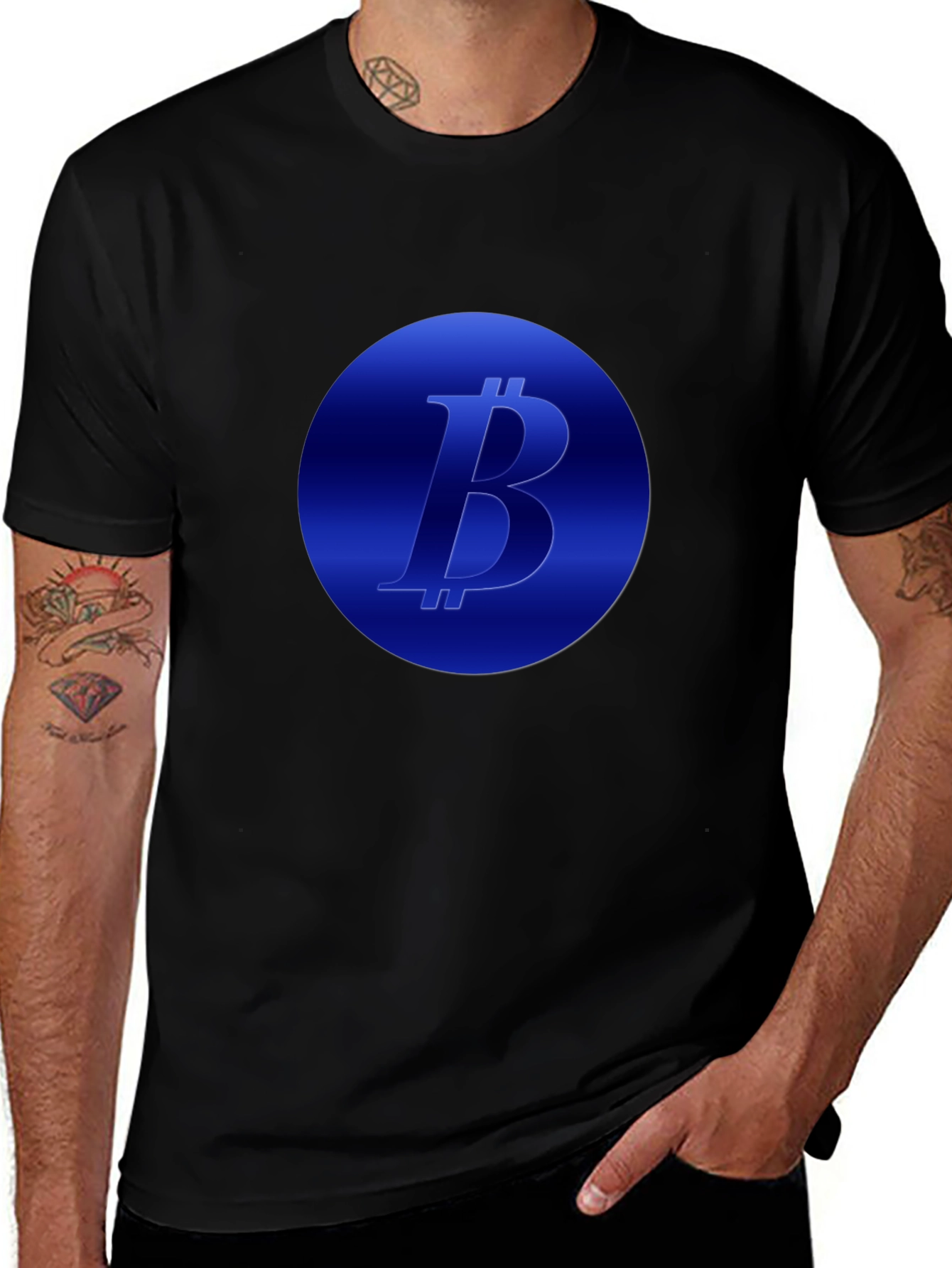 Camiseta Negra Bitcoin Diseño Circular Azul