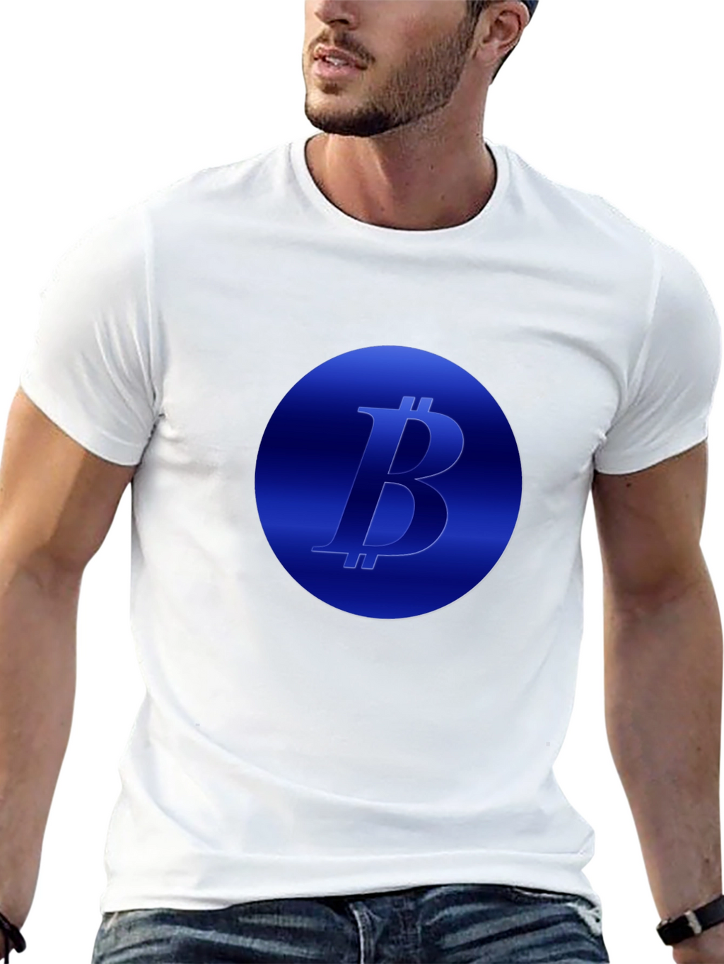 Camiseta Negra Bitcoin Diseño Circular Azul