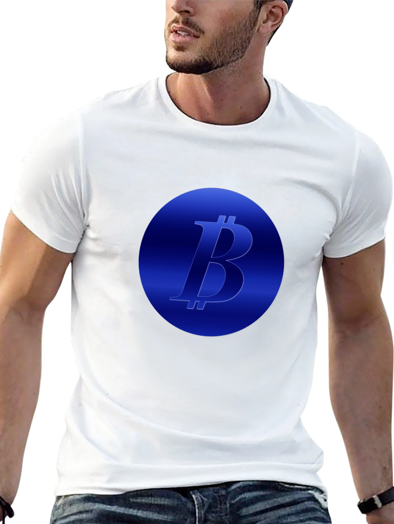 Camiseta Negra Bitcoin Diseño Circular Azul