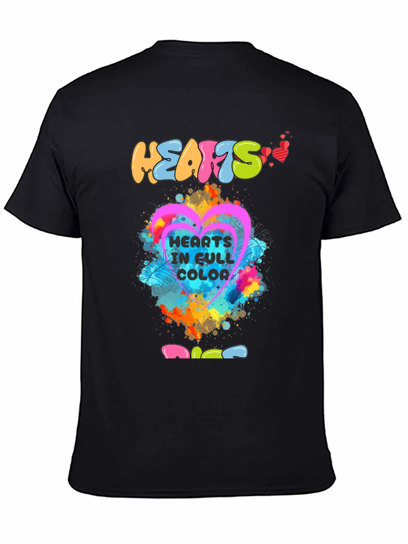 Camiseta Negra con Diseño de Corazones a Todo Color