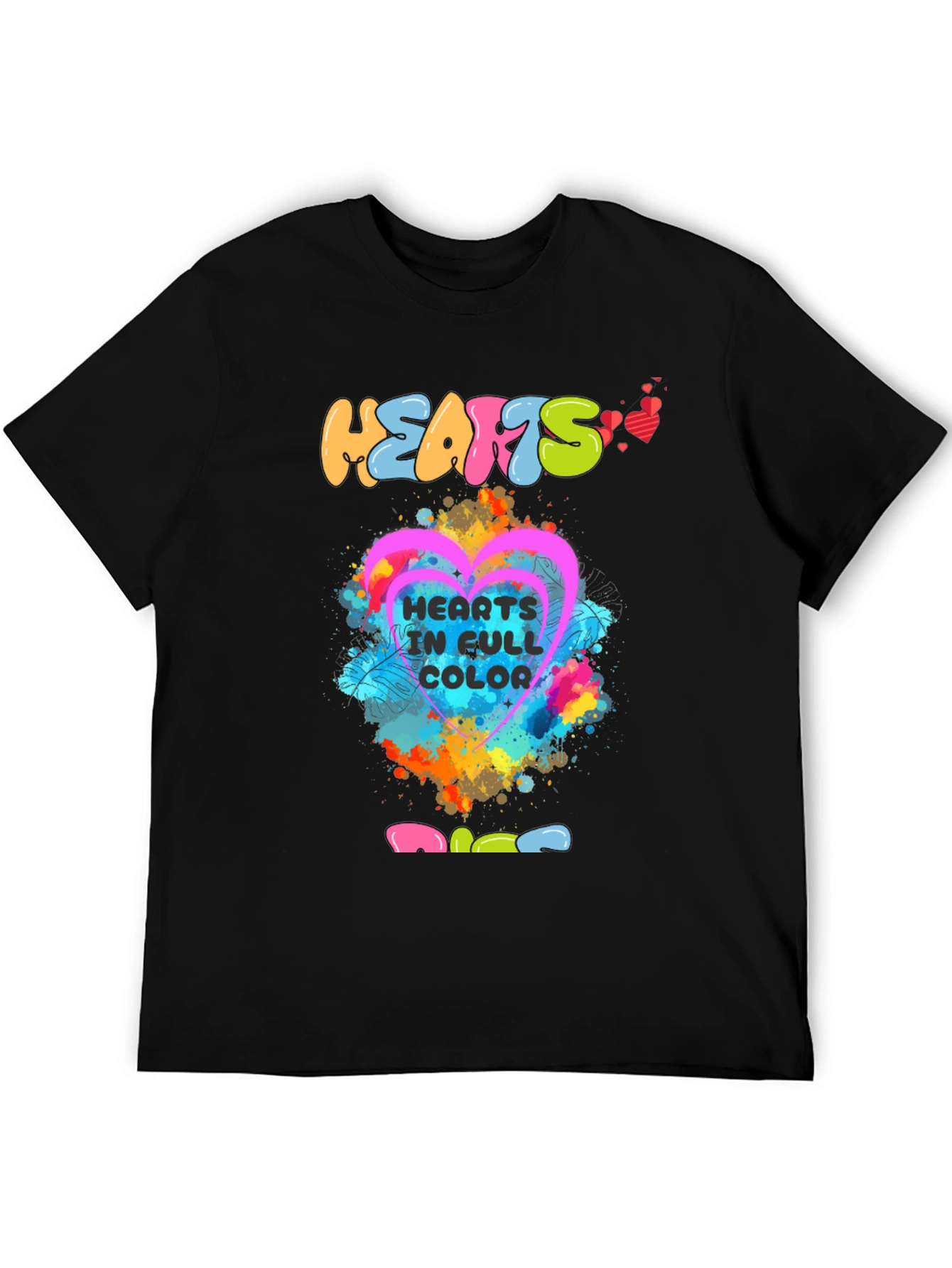 Camiseta Negra con Diseño de Corazones a Todo Color