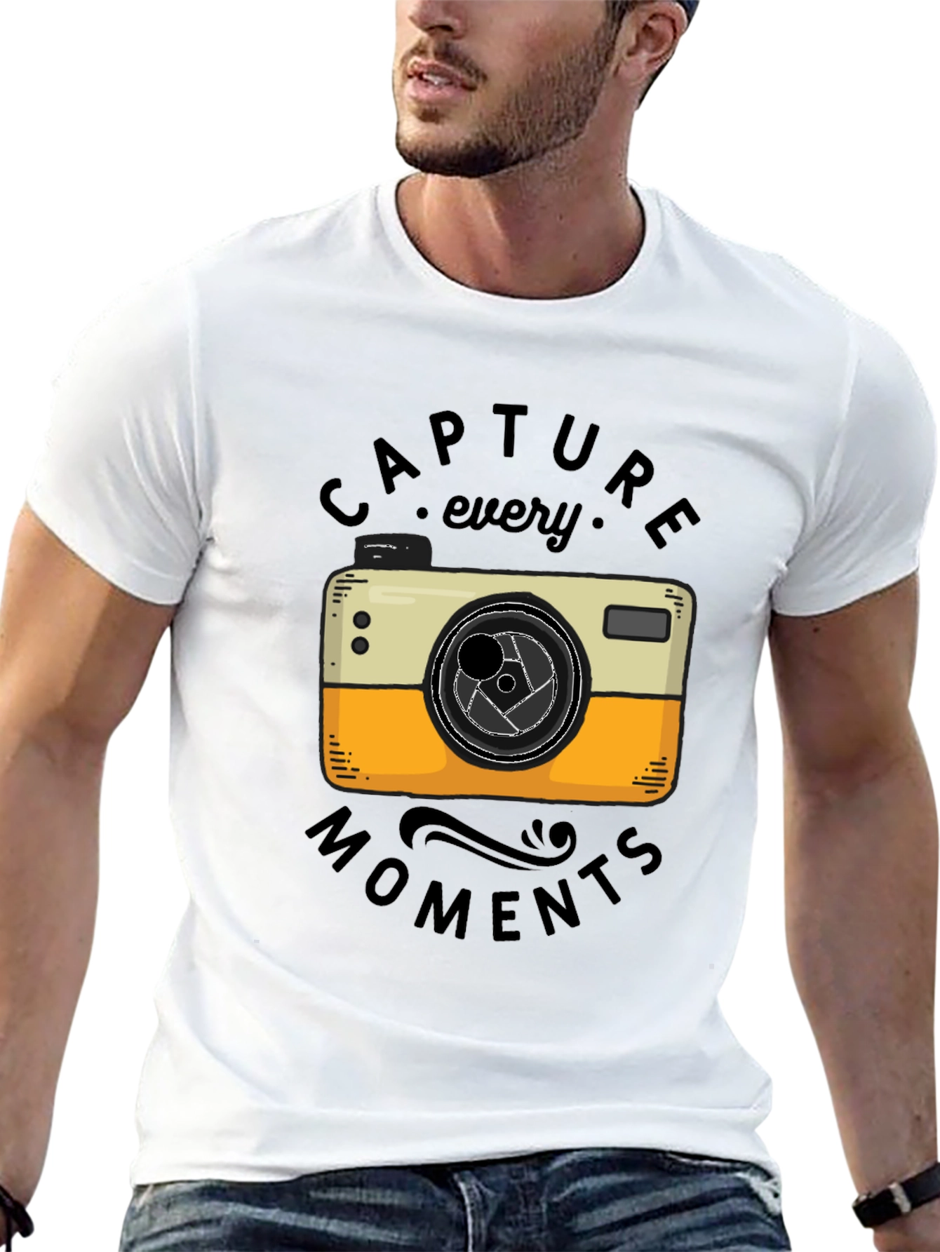 Camiseta Negra con Diseño de Cámara Fotográfica Vintage