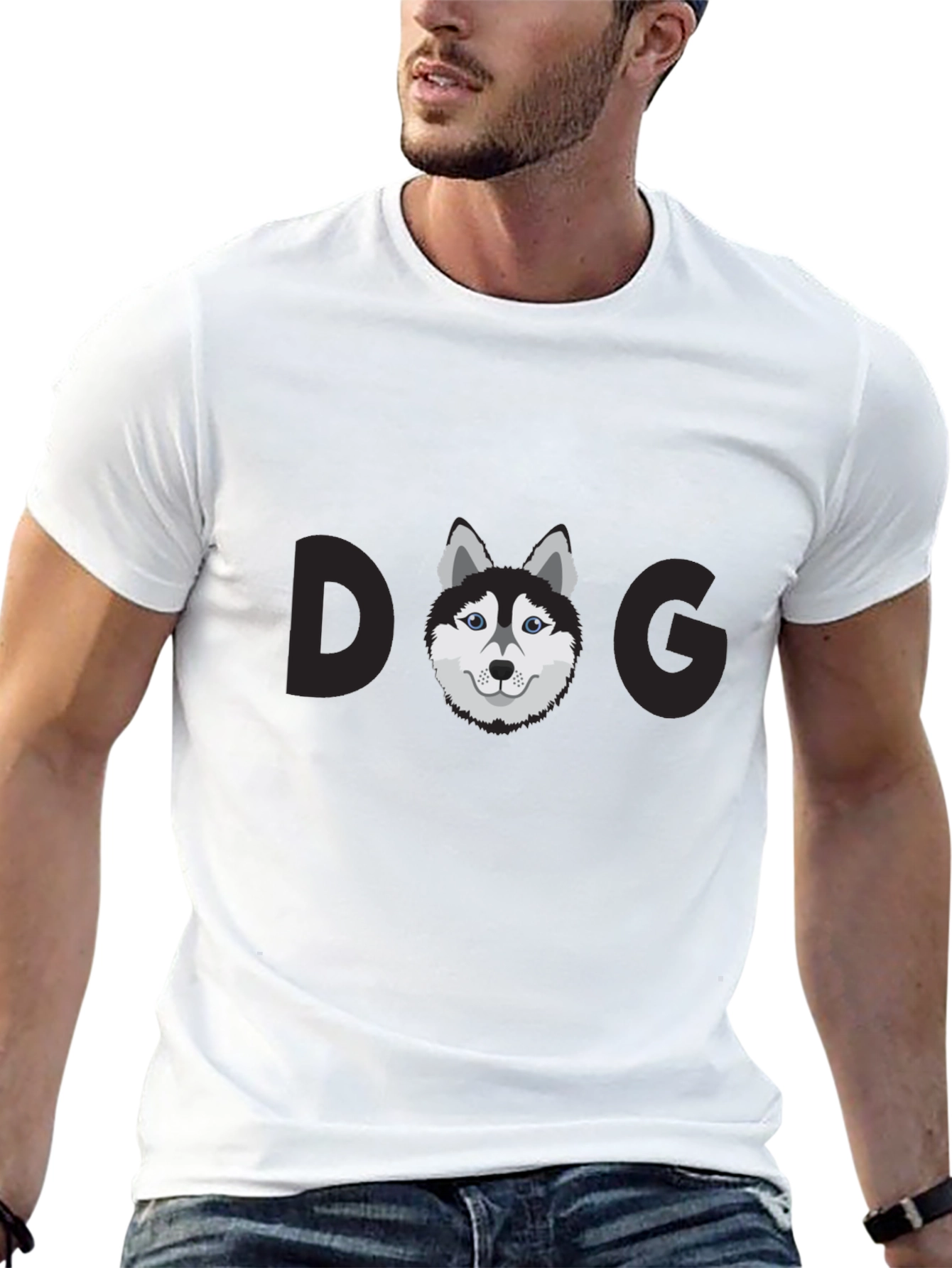 Camiseta Negra con Diseño de Perro Husky