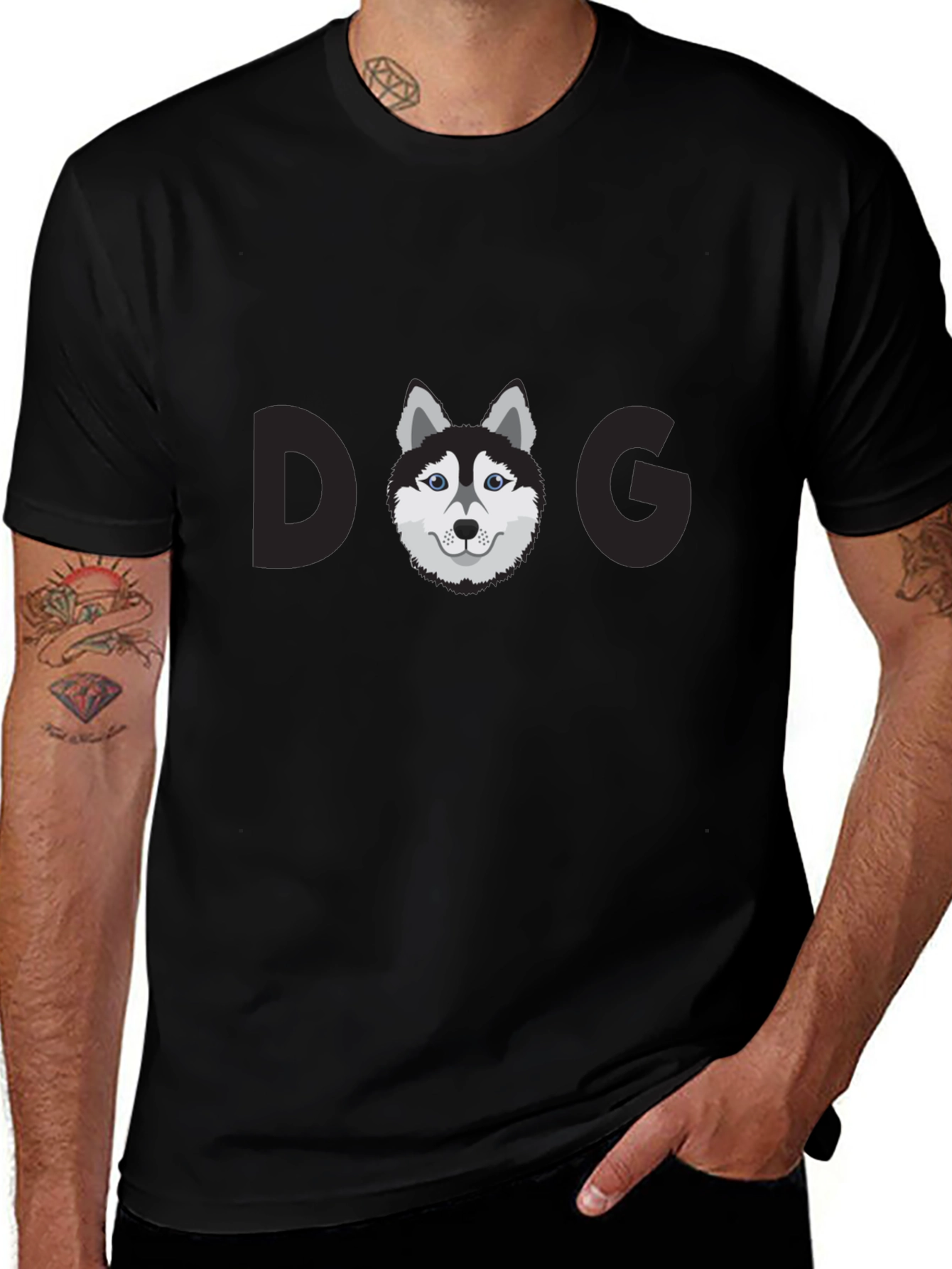 Camiseta Negra con Diseño de Perro Husky