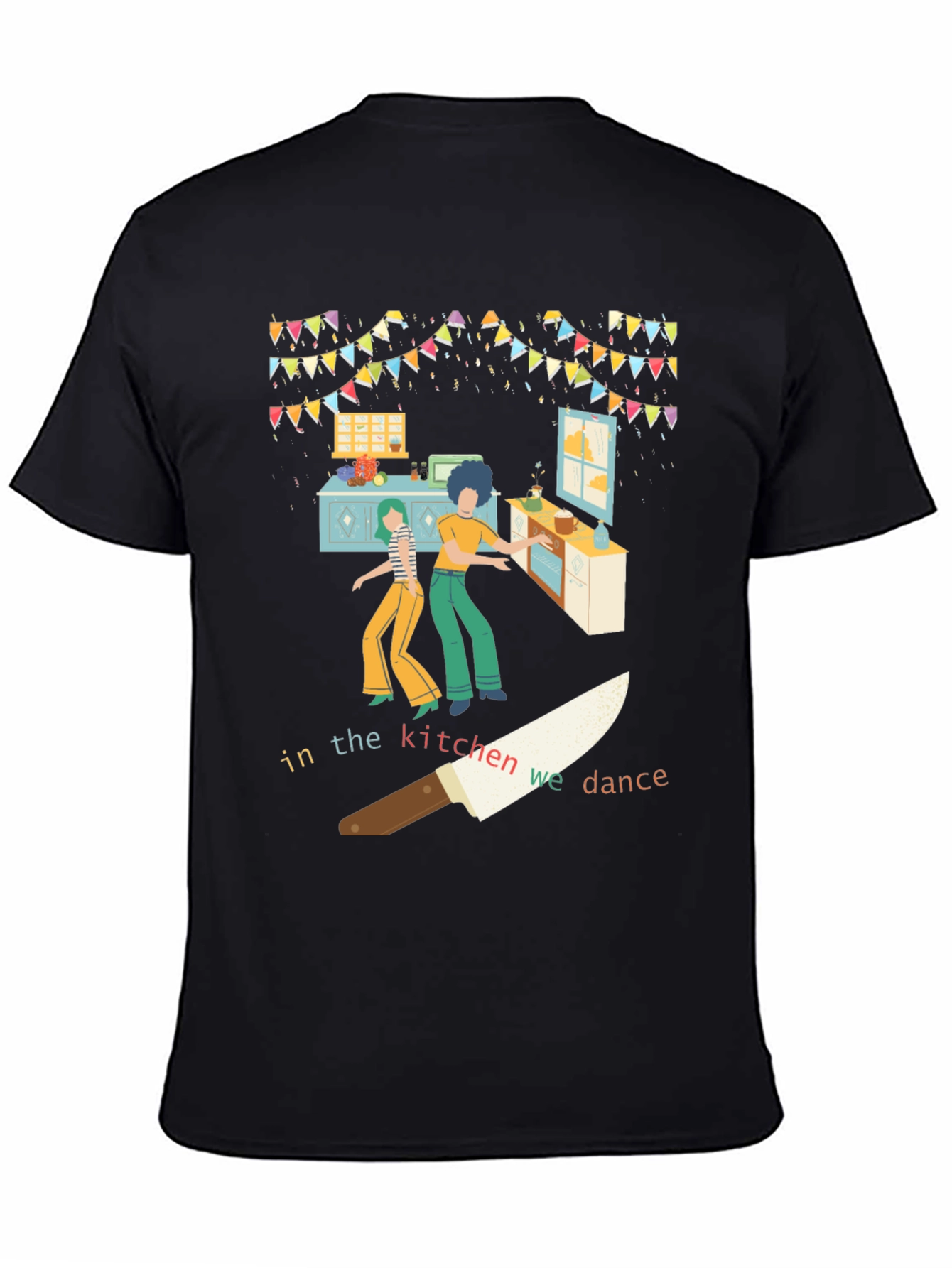 Camiseta Negra con Diseño de Cocina Bailarina