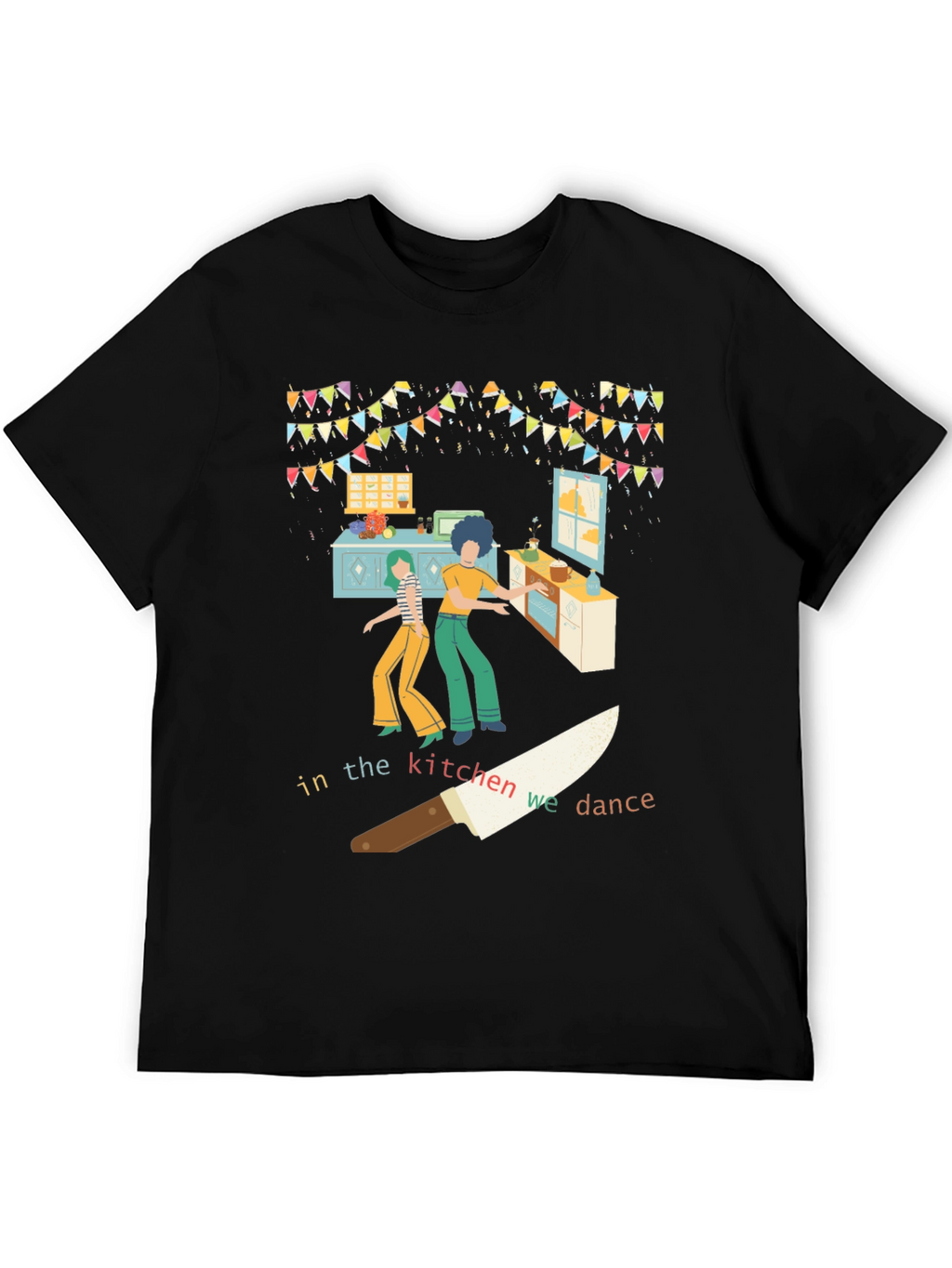 Camiseta Negra con Diseño de Cocina Bailarina