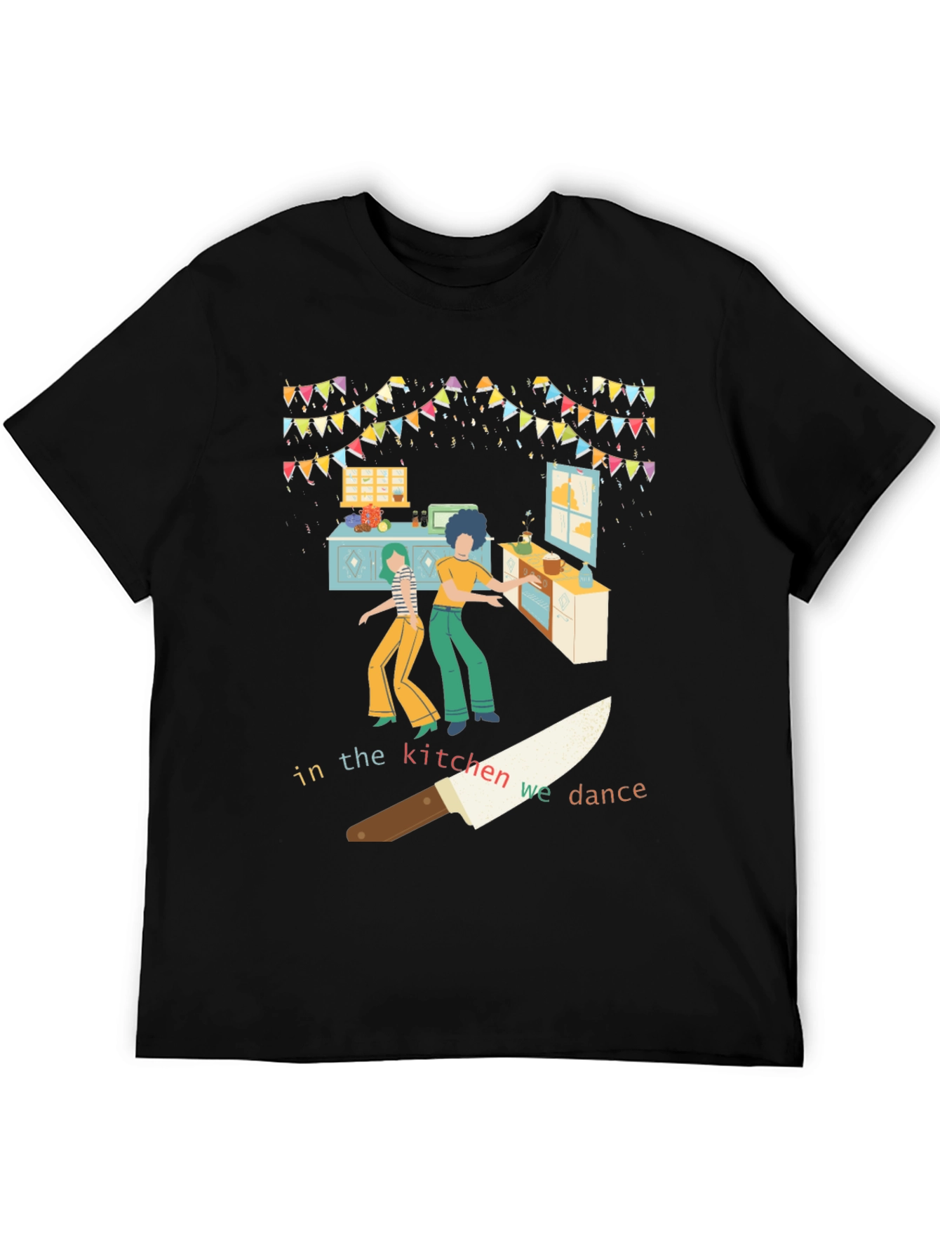 Camiseta Negra con Diseño de Cocina Bailarina