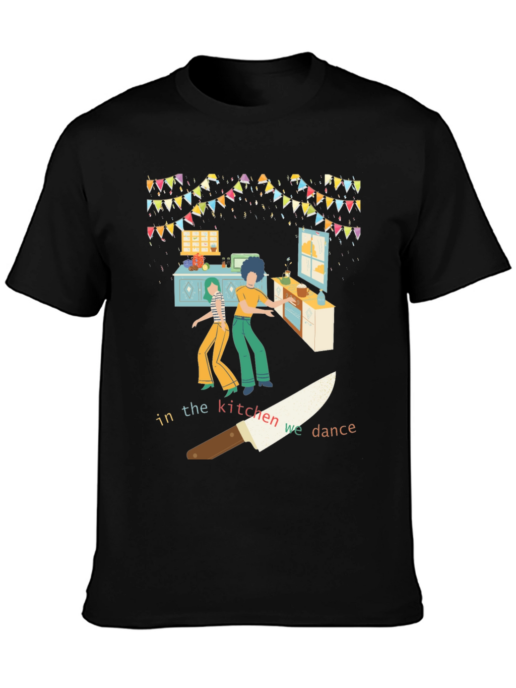 Camiseta Negra con Diseño de Cocina Bailarina