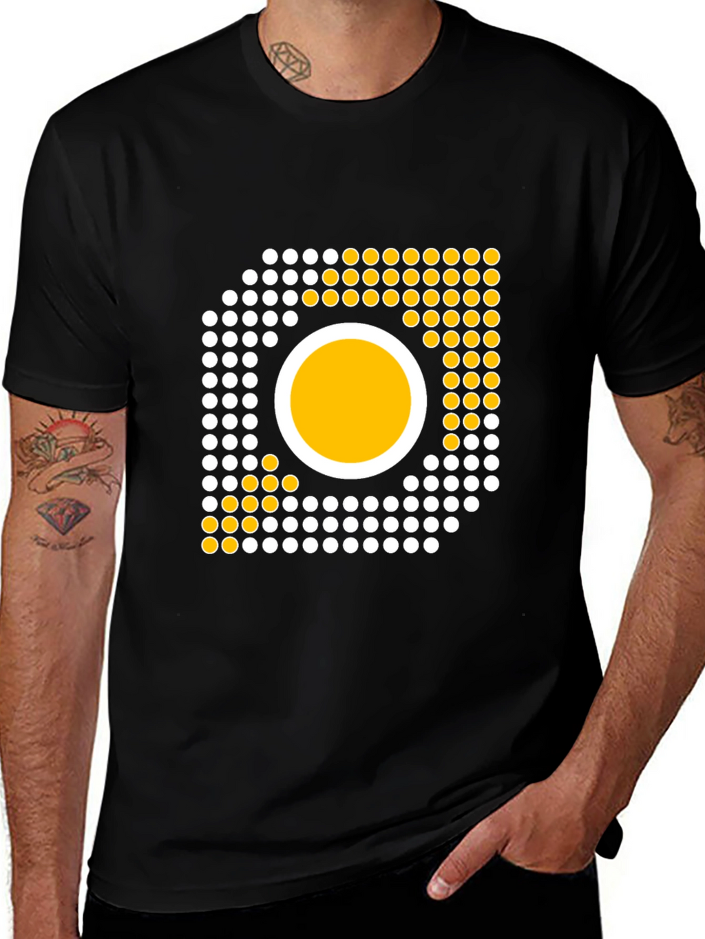 Camiseta Negra con Diseño Abstracto de Círculos
