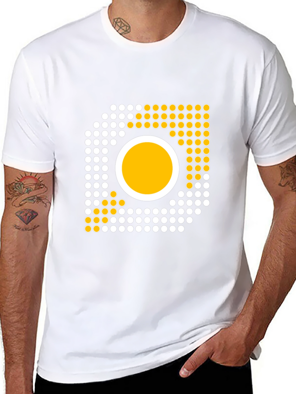 Camiseta Negra con Diseño Abstracto de Círculos