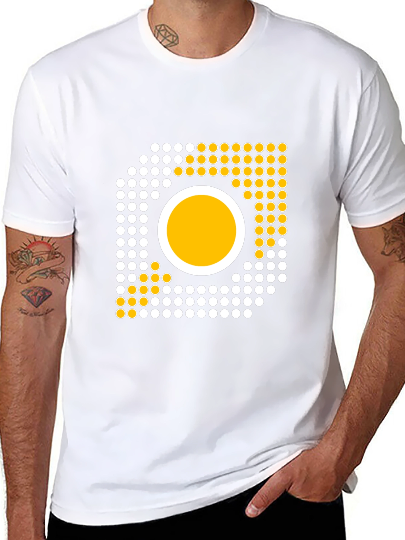 Camiseta Negra con Diseño Abstracto de Círculos