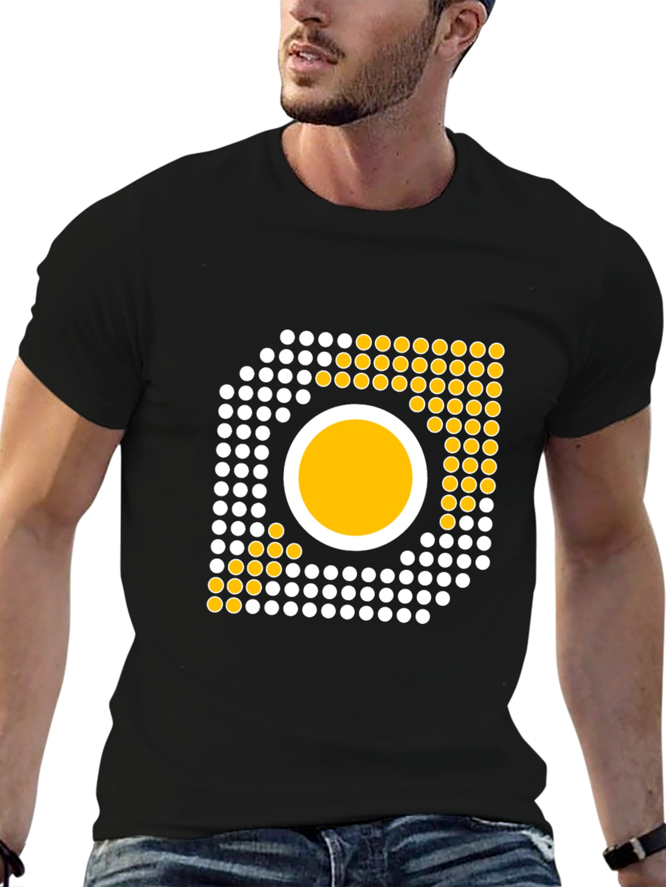 Camiseta Negra con Diseño Abstracto de Círculos