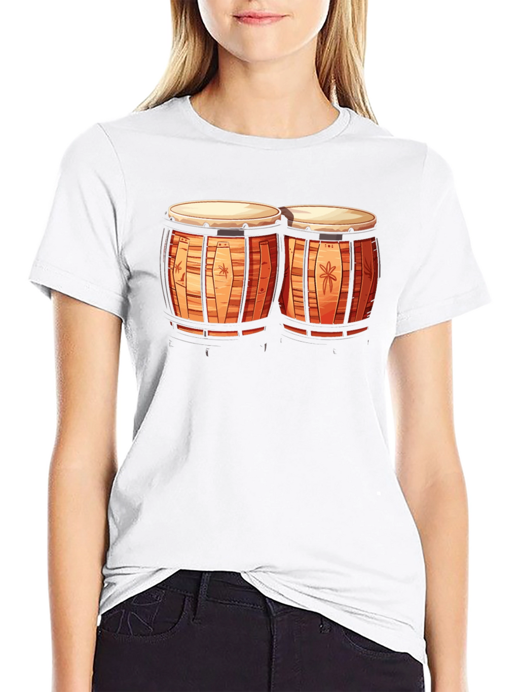 Camiseta Negra con Diseño de Bongos Tropicales