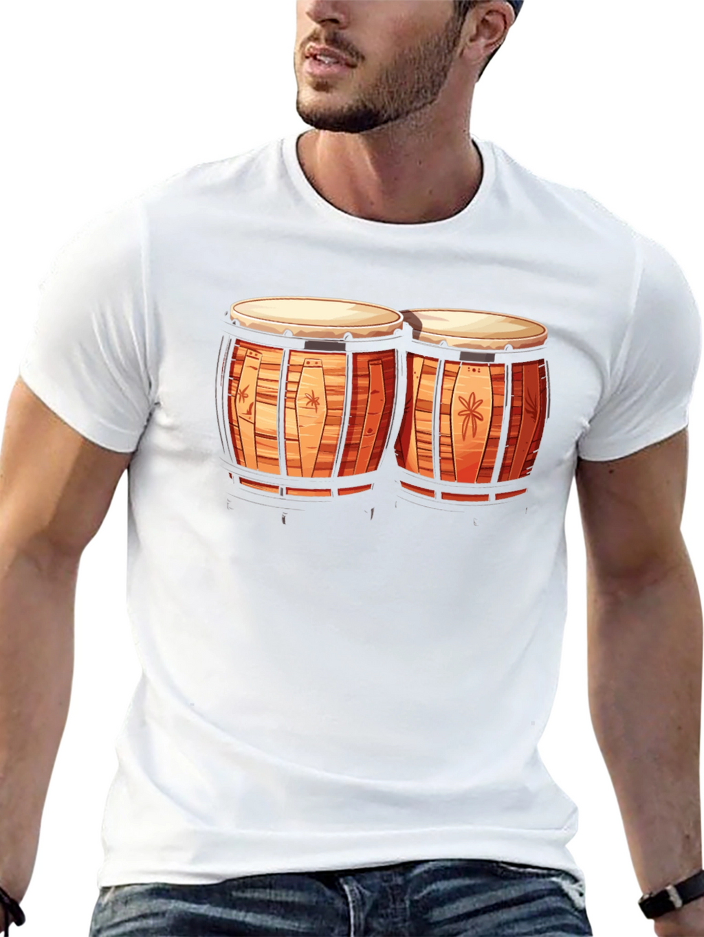 Camiseta Negra con Diseño de Bongos Tropicales