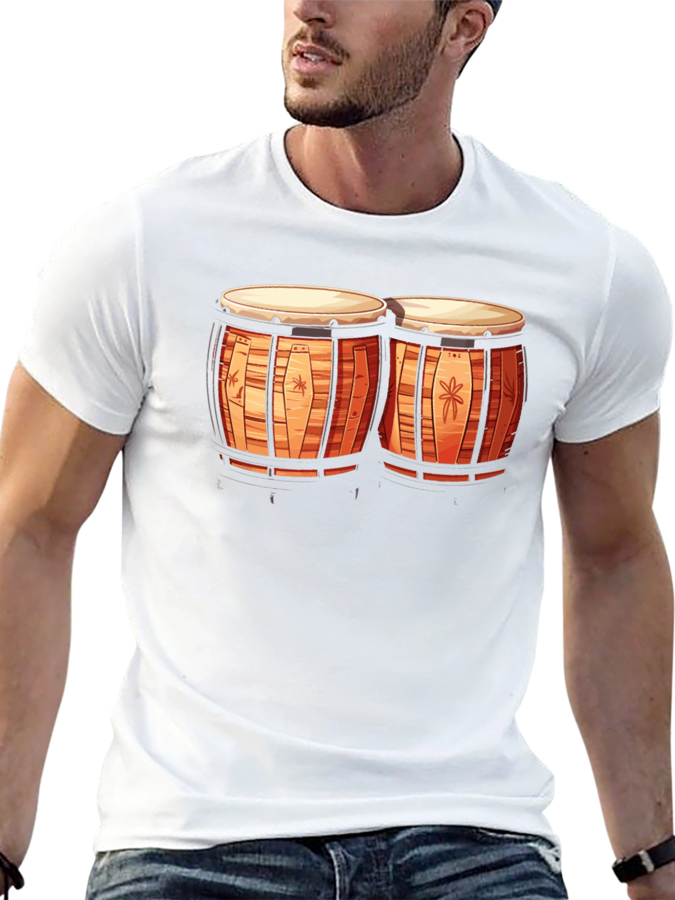 Camiseta Negra con Diseño de Bongos Tropicales