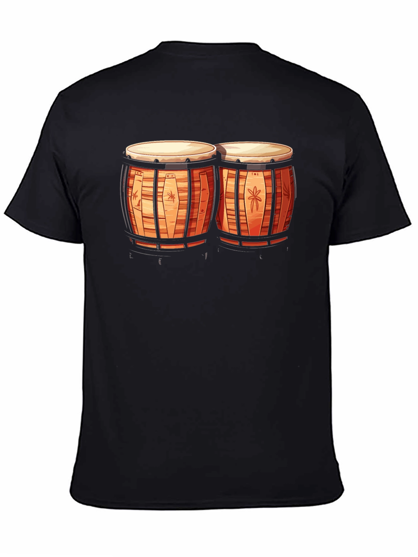 Camiseta Negra con Diseño de Bongos Tropicales