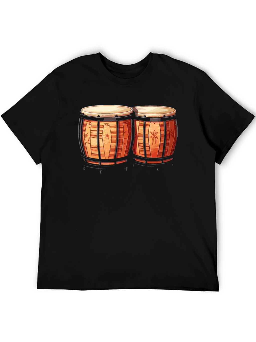 Camiseta Negra con Diseño de Bongos Tropicales