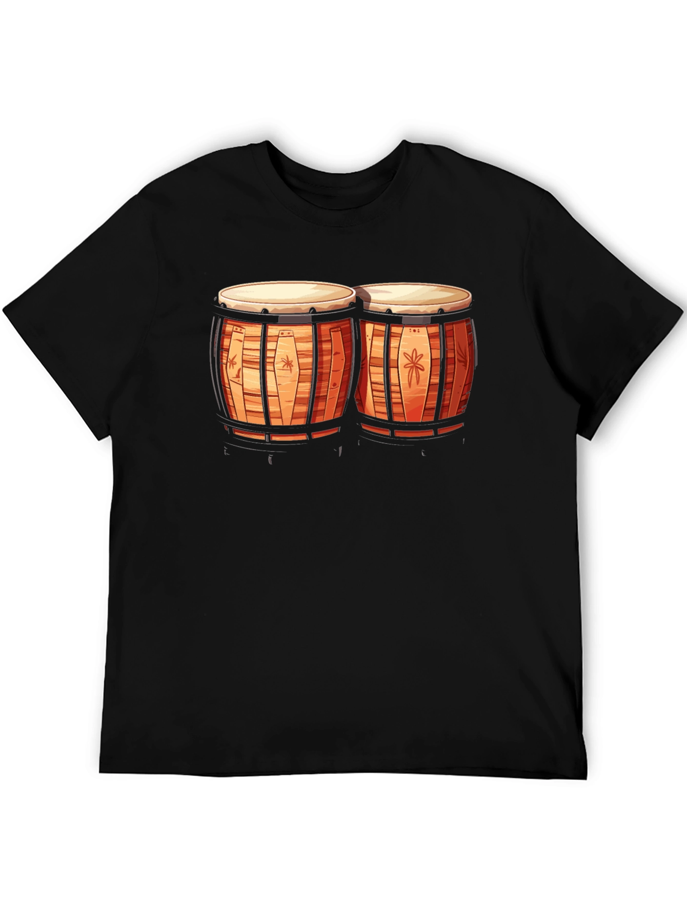 Camiseta Negra con Diseño de Bongos Tropicales
