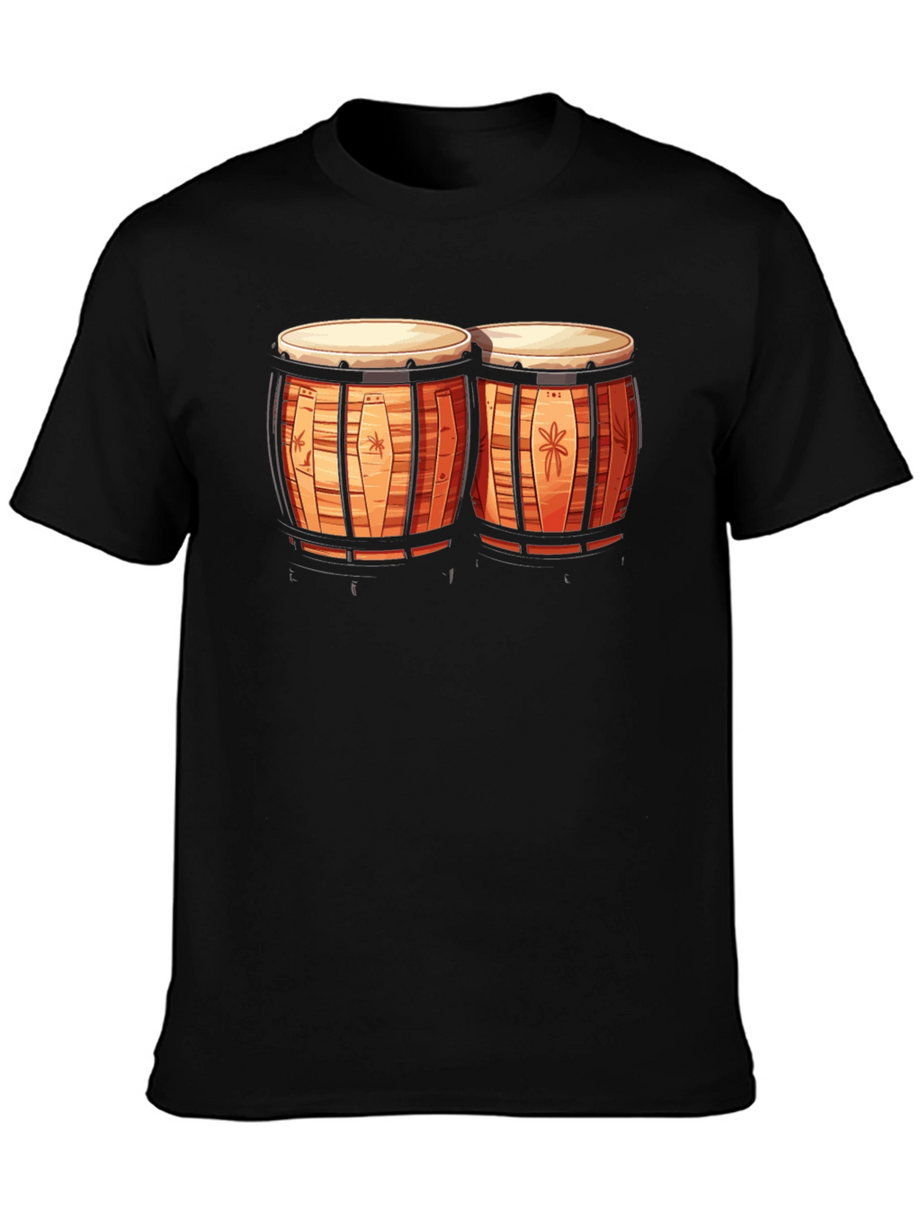 Camiseta Negra con Diseño de Bongos Tropicales
