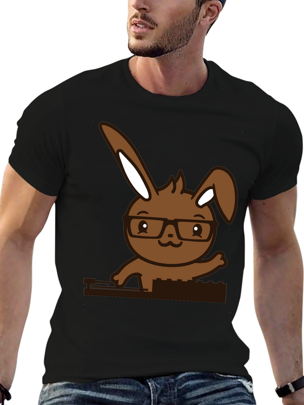 Camiseta Negra con Conejo Nerd
