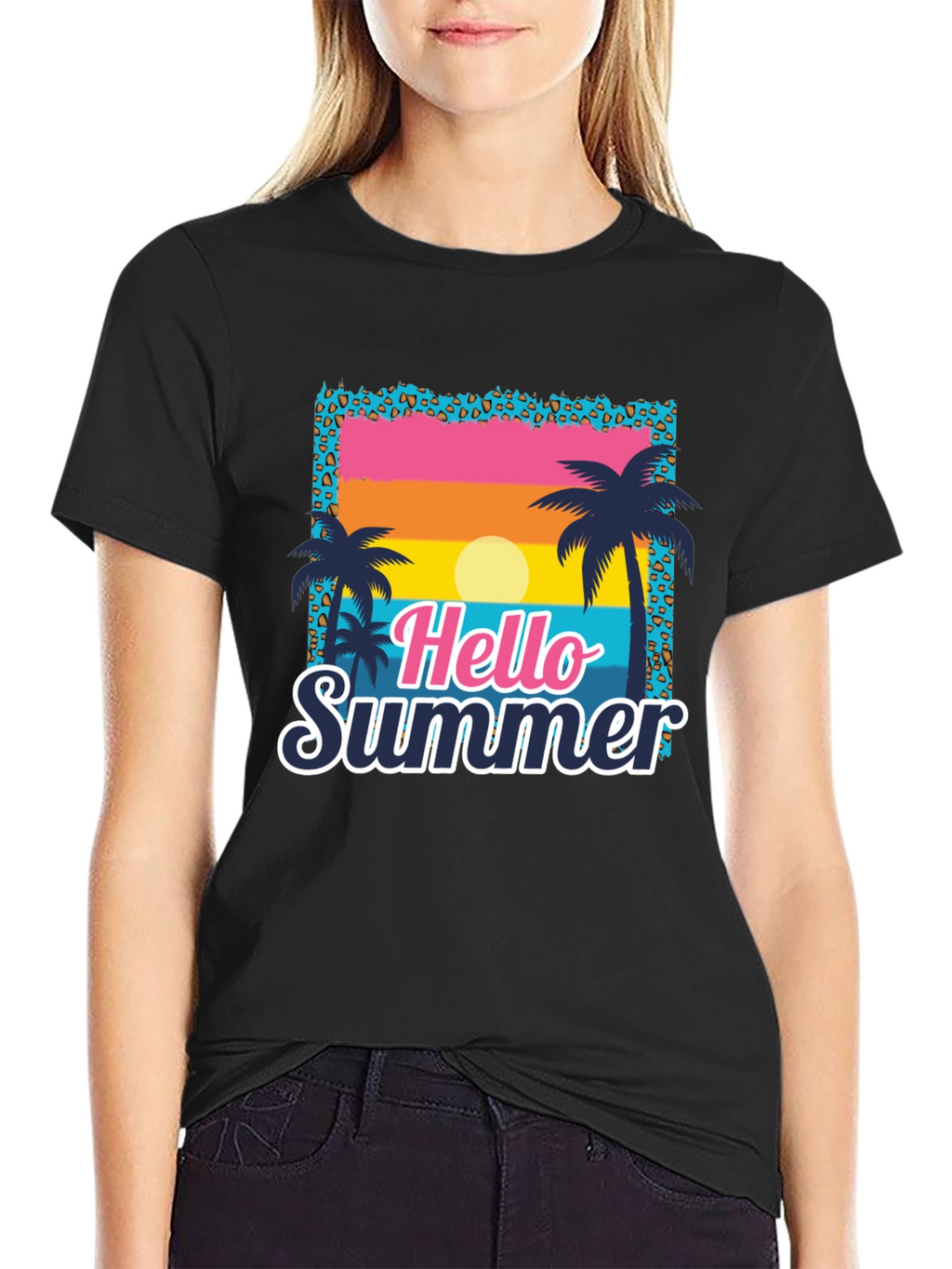 Camiseta Hello Summer con Estampado Tropical