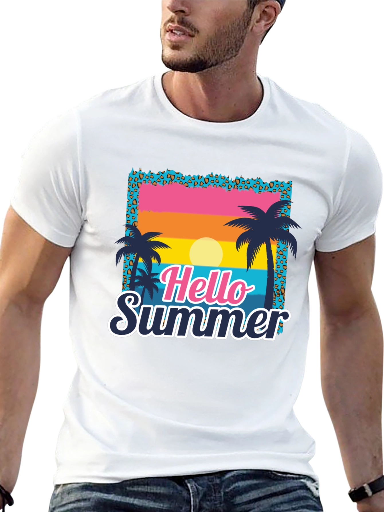 Camiseta Hello Summer con Estampado Tropical