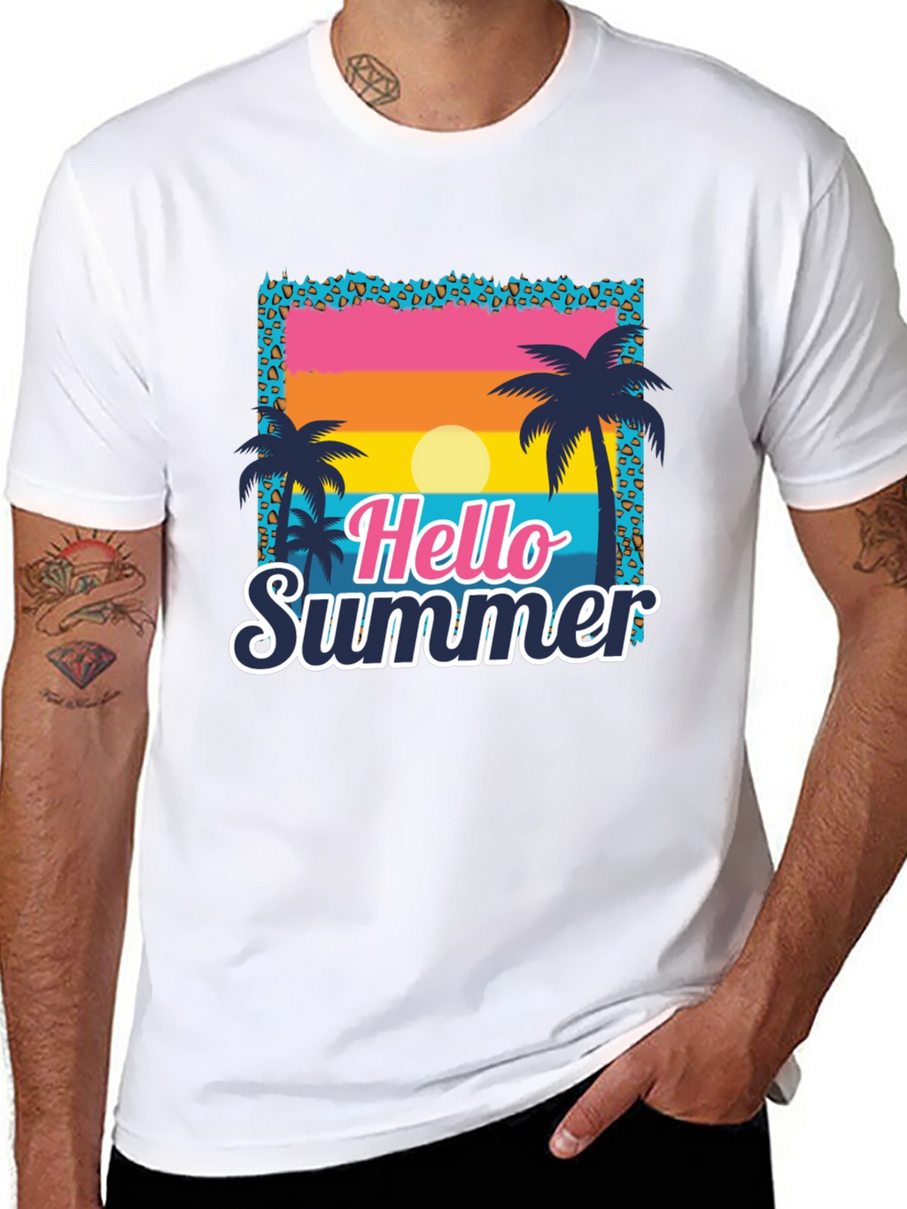 Camiseta Hello Summer con Estampado Tropical