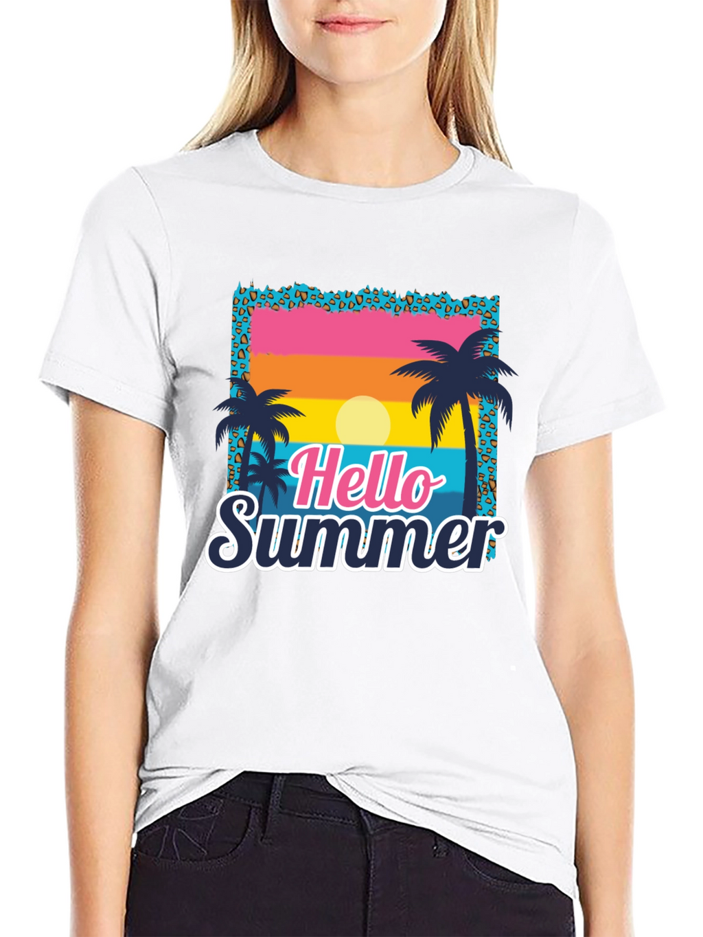 Camiseta Hello Summer con Estampado Tropical