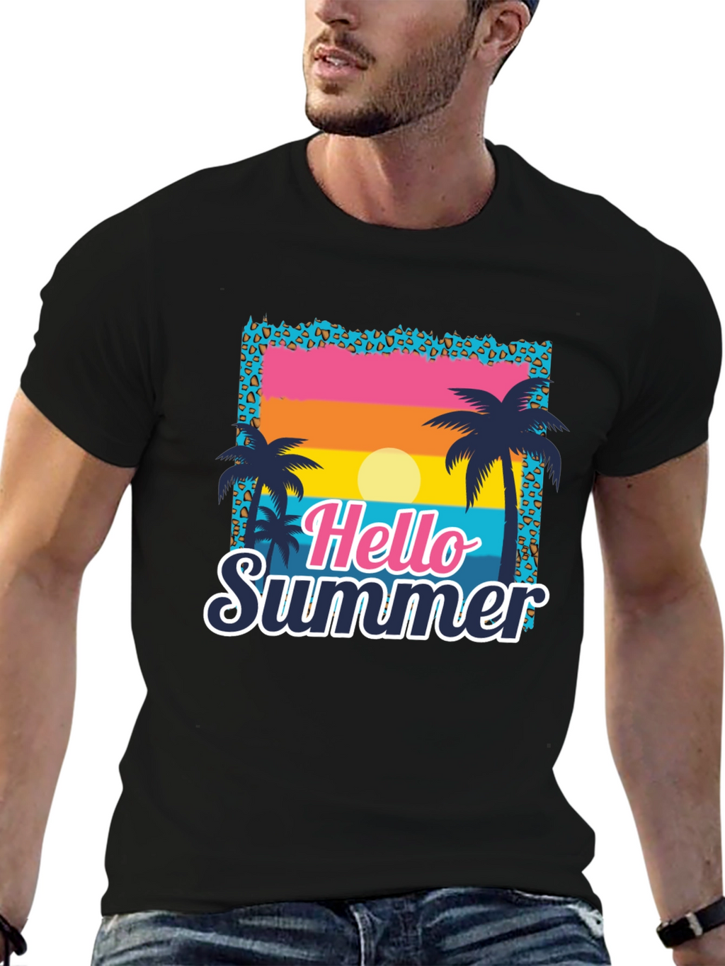 Camiseta Hello Summer con Estampado Tropical