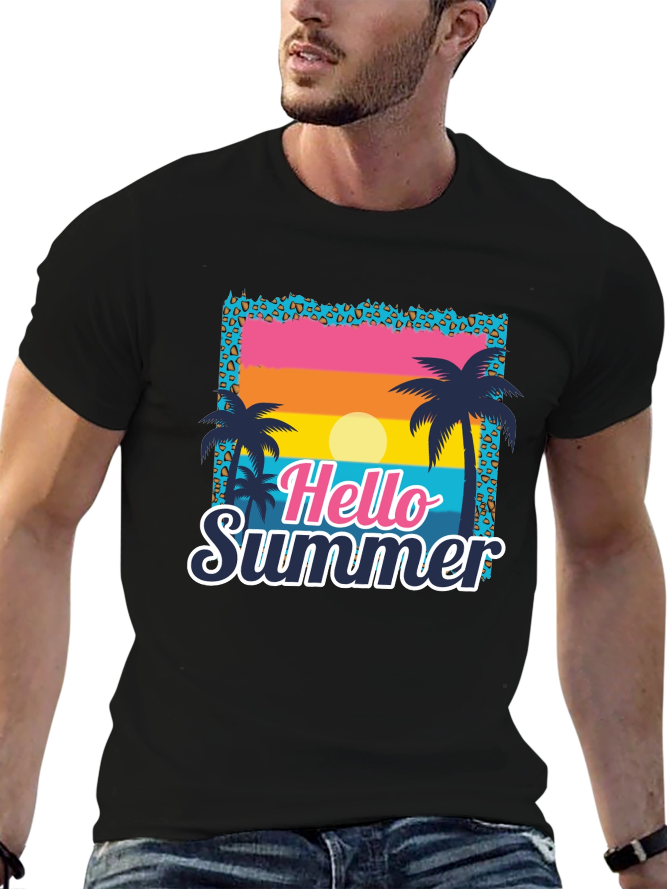 Camiseta Hello Summer con Estampado Tropical