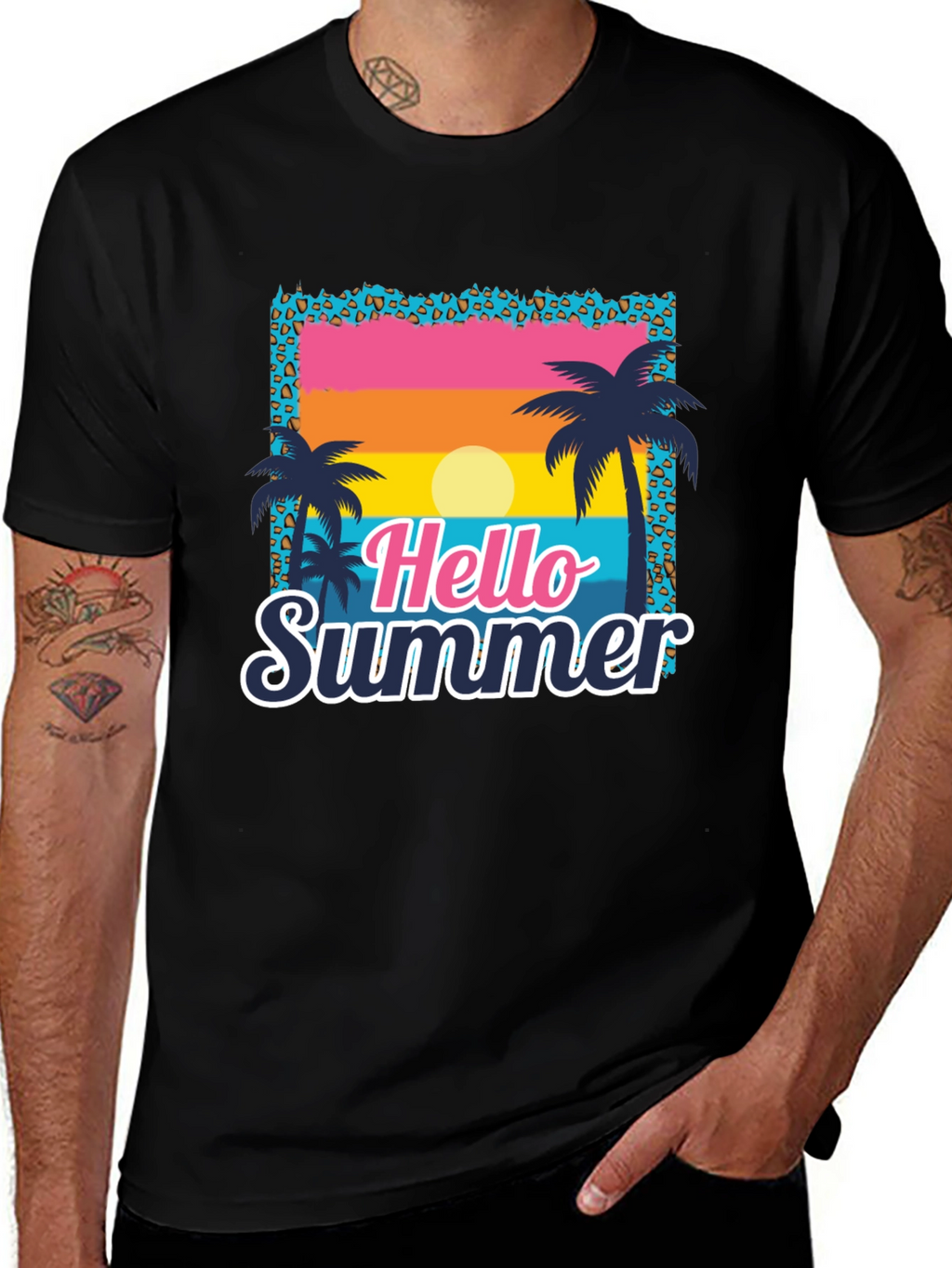 Camiseta Hello Summer con Estampado Tropical
