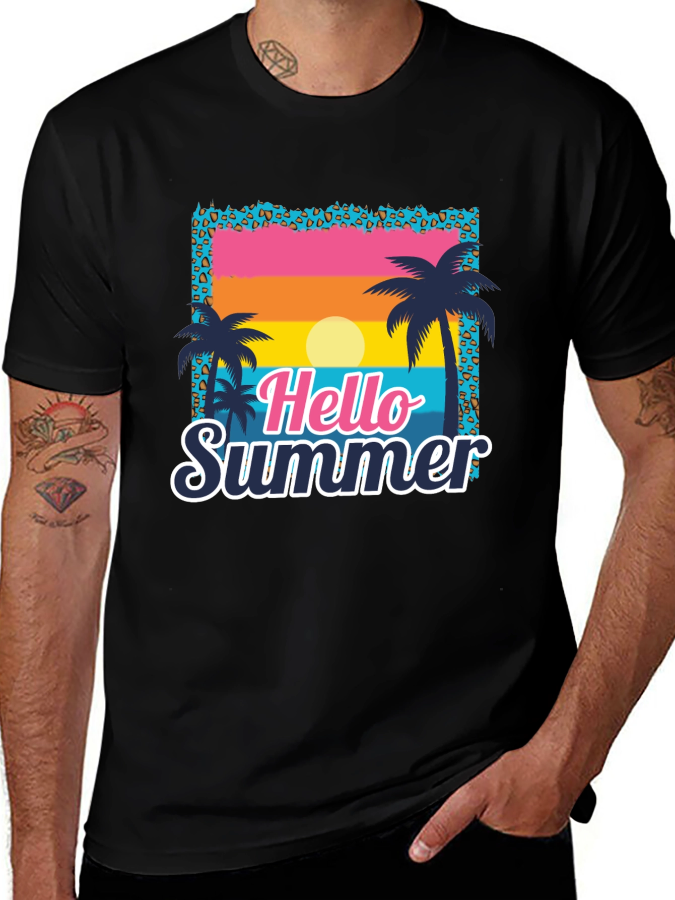 Camiseta Hello Summer con Estampado Tropical