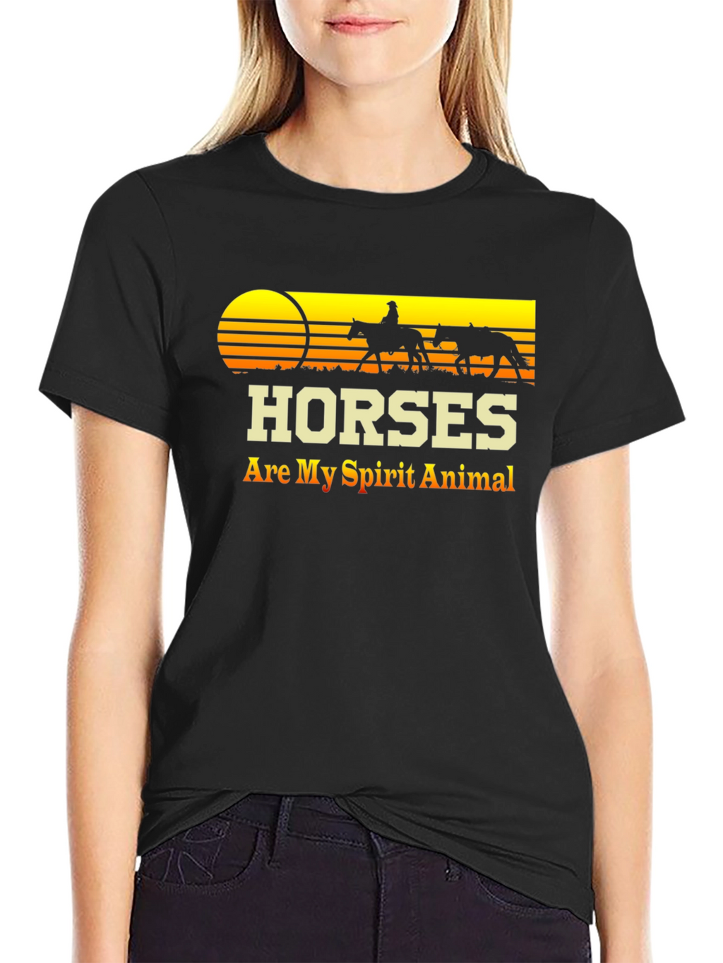 Camiseta Negra Caballos - Mi Animal Espiritual