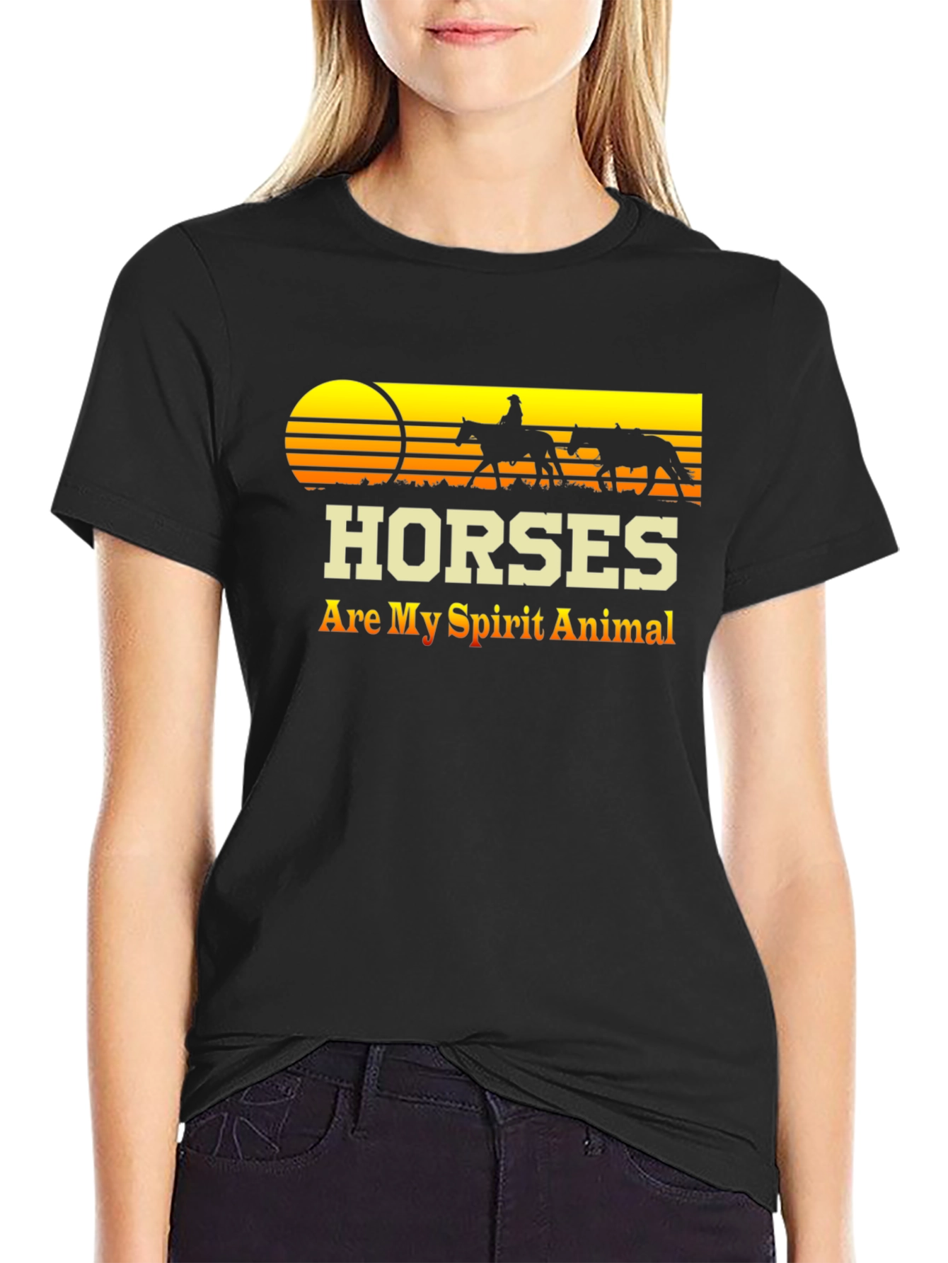 Camiseta Negra Caballos - Mi Animal Espiritual