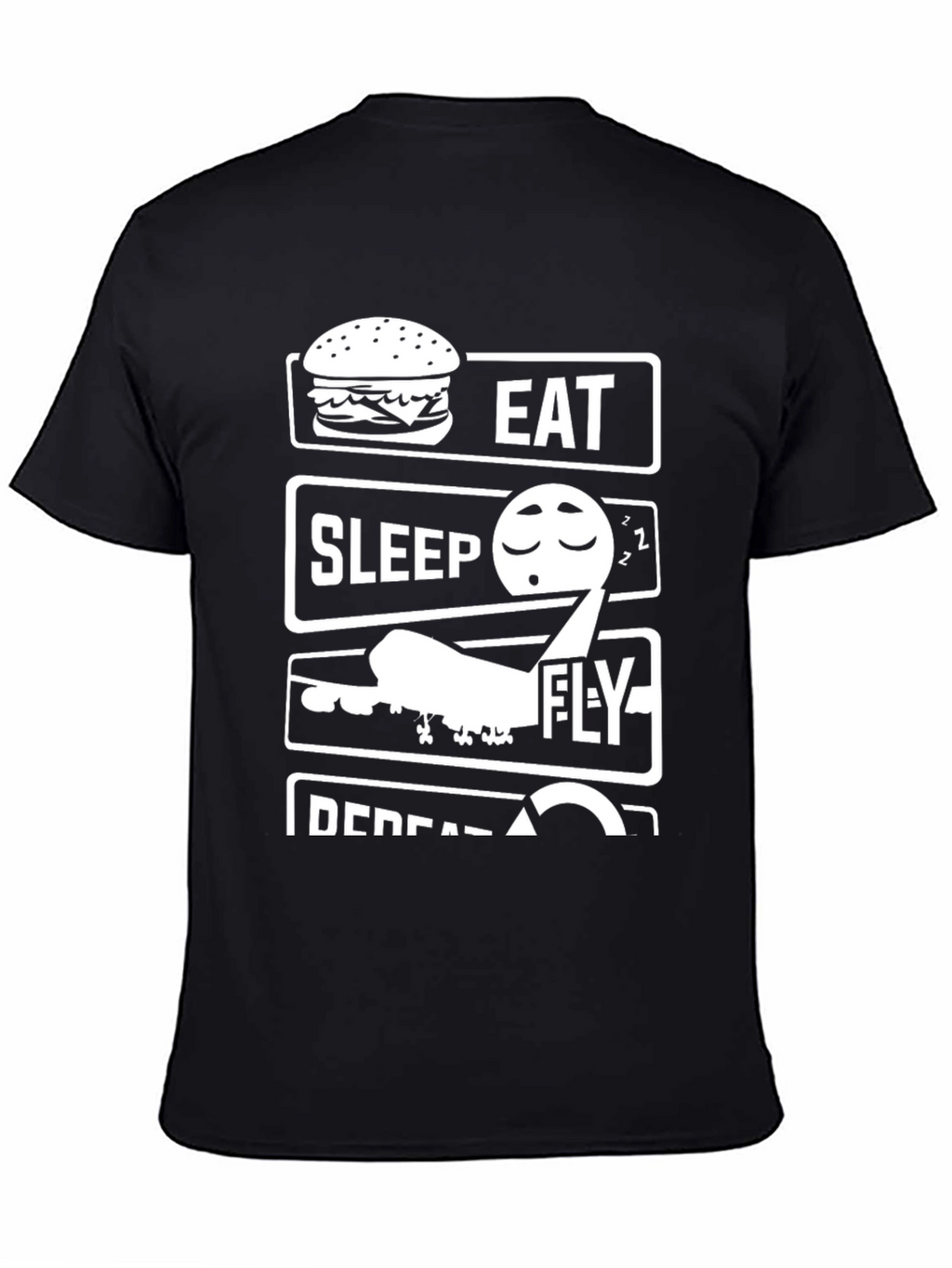 Camiseta Negra Come Duerme Vuela Repite
