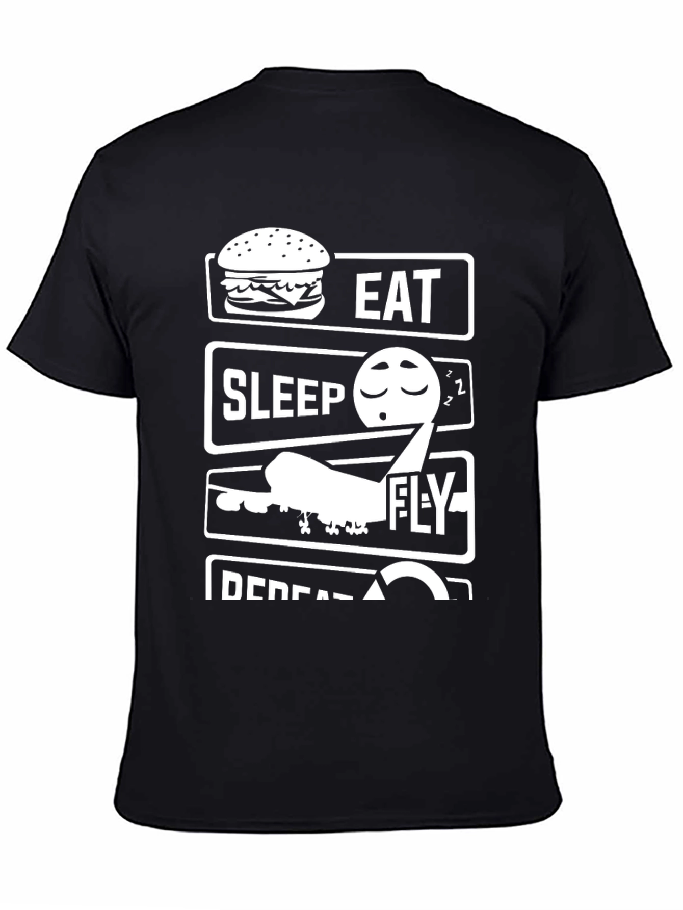 Camiseta Negra Come Duerme Vuela Repite