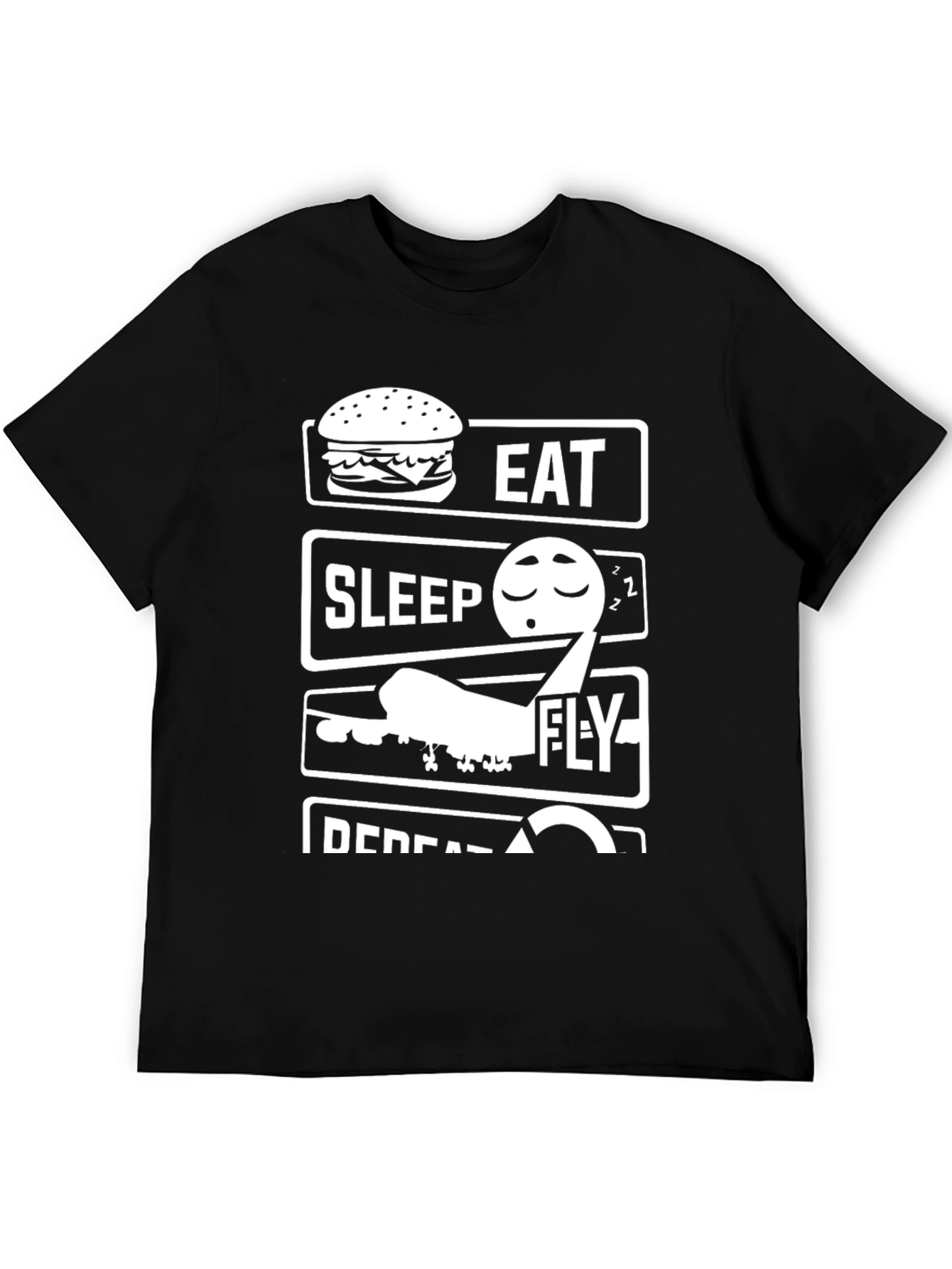 Camiseta Negra Come Duerme Vuela Repite