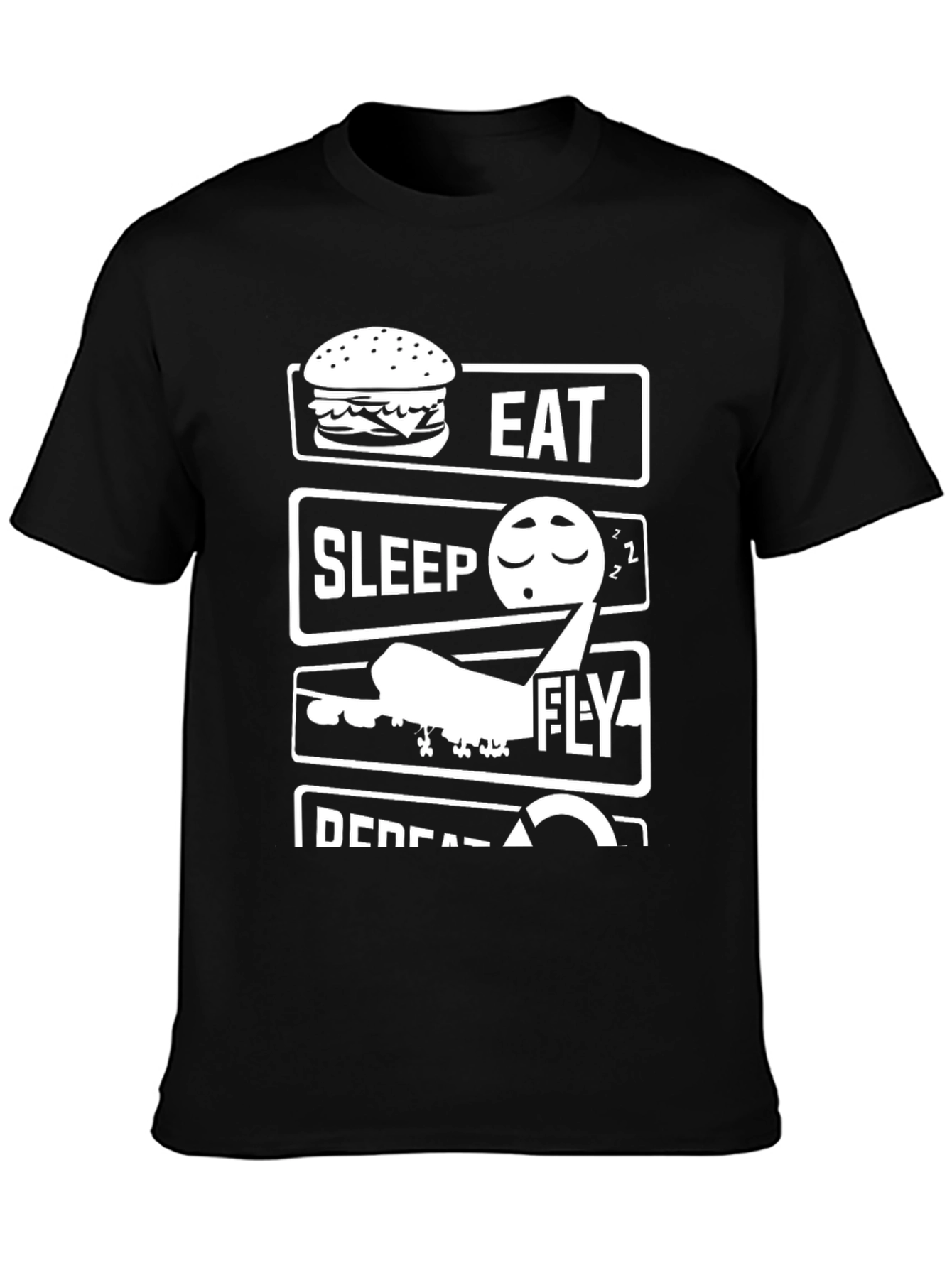 Camiseta Negra Come Duerme Vuela Repite