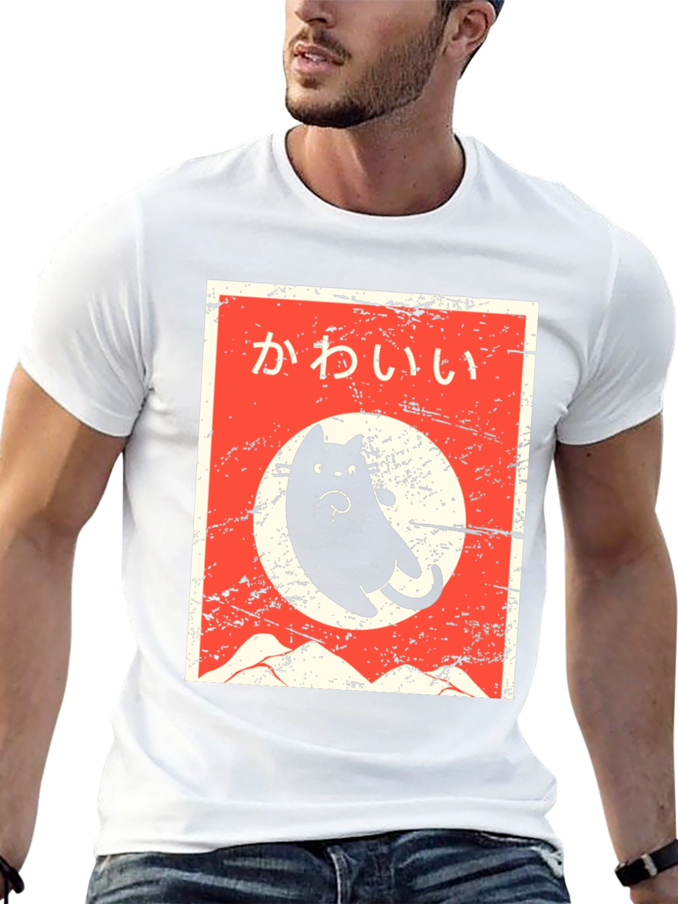 Camiseta Negra con Diseño de Gato Kawaii Japonés
