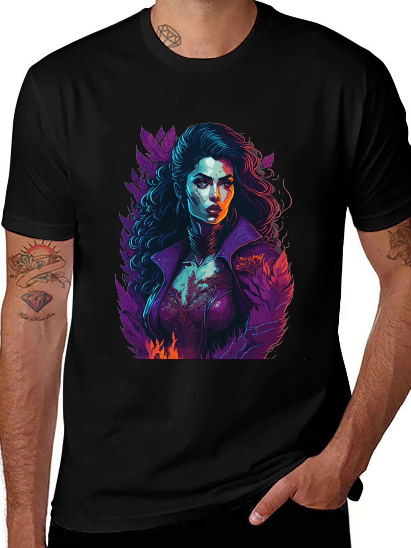 Camiseta Hombre Diseño Vampiresa Arte Gráfico
