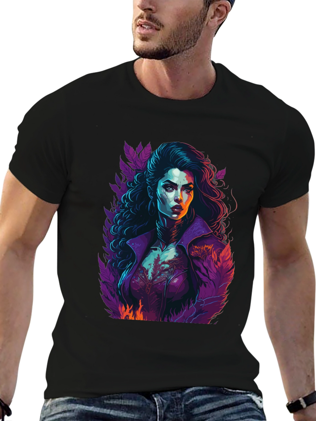 Camiseta Hombre Diseño Vampiresa Arte Gráfico
