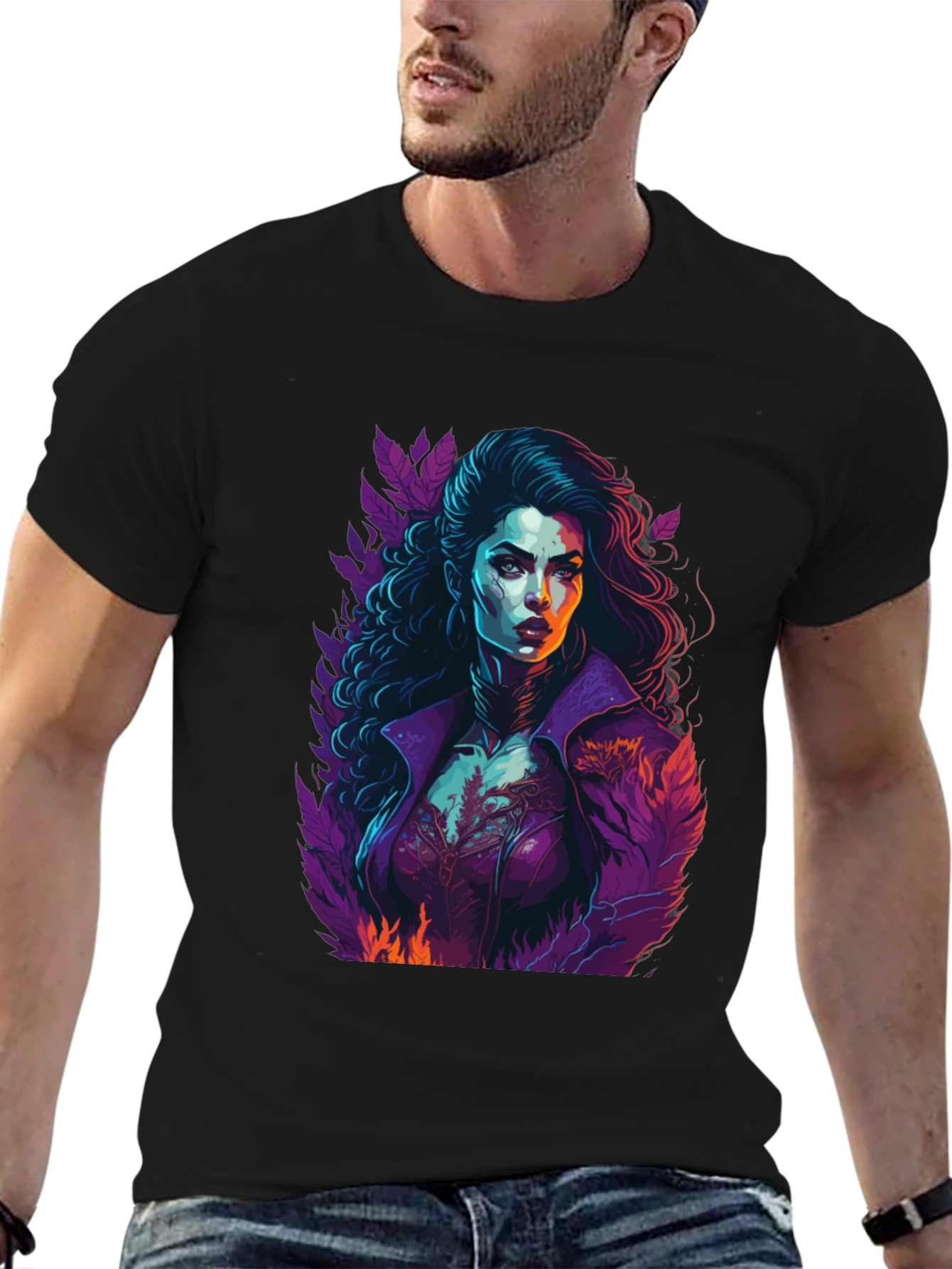 Camiseta Hombre Diseño Vampiresa Arte Gráfico