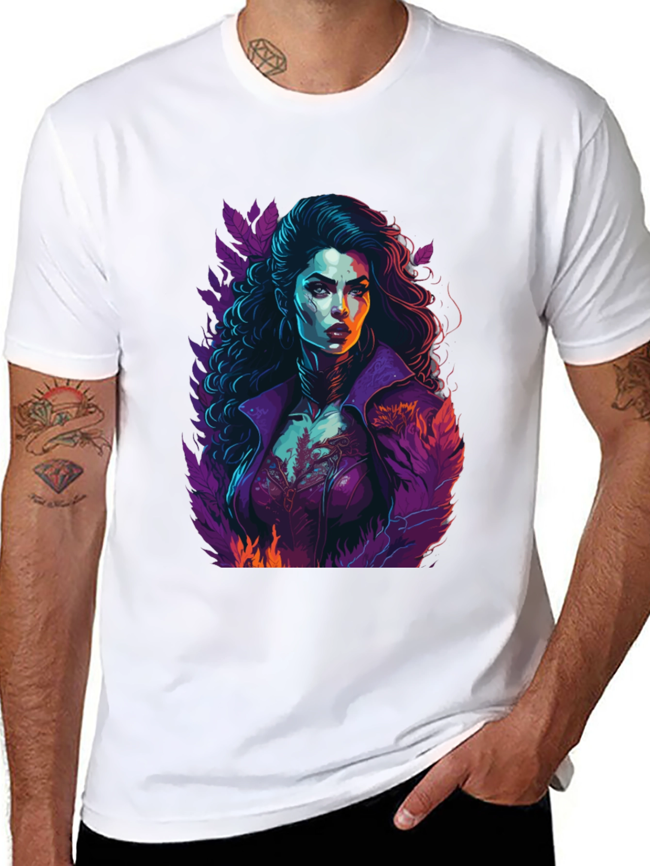 Camiseta Hombre Diseño Vampiresa Arte Gráfico