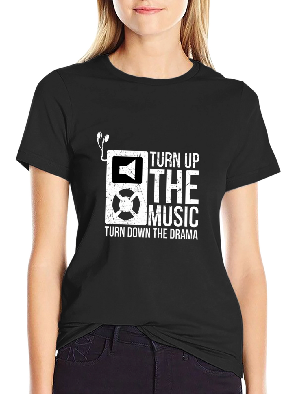 Camiseta Negra con Diseño de Música