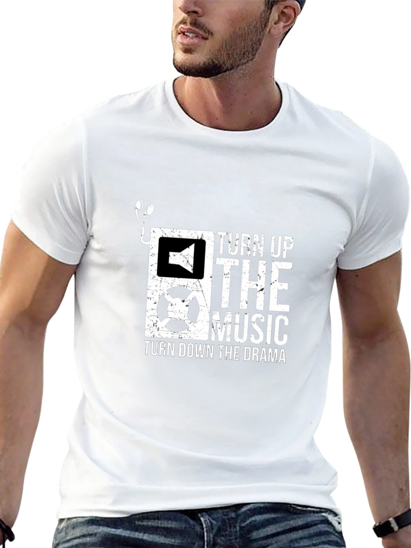 Camiseta Negra con Diseño de Música