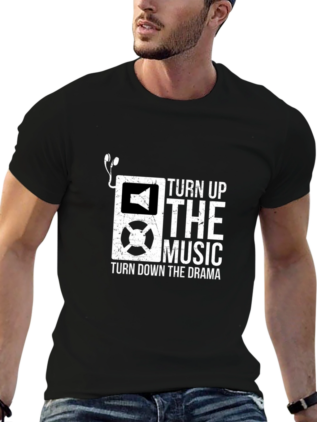 Camiseta Negra con Diseño de Música